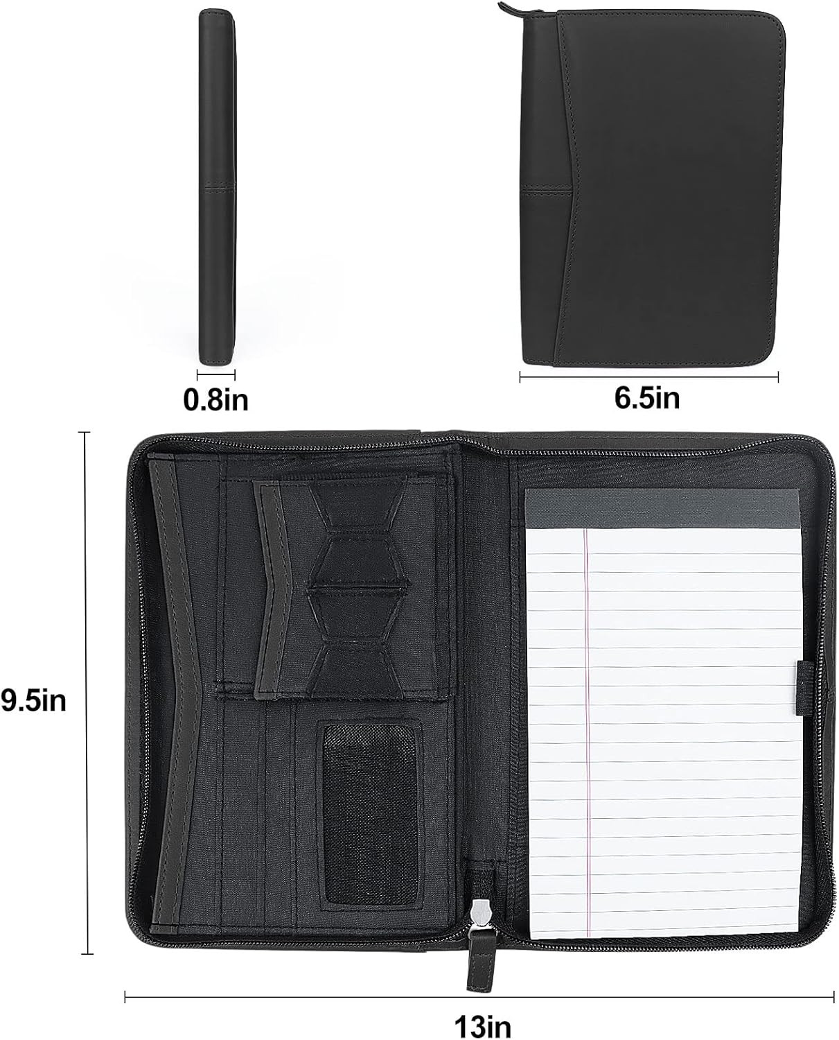 Mini Leather Zippered Padfolio Portfolio Binder 5 x 8 Legal Writing Pad, Prof…