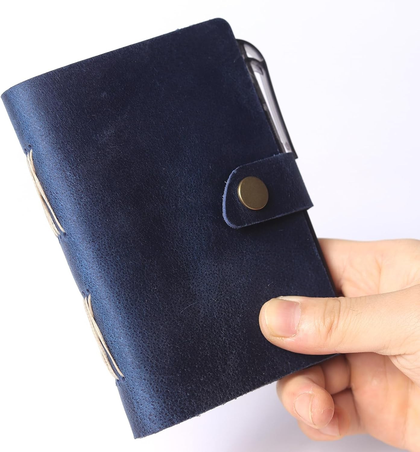 Pocket Notebook with Pen,Genuine Leather Journal Mini Notebook Small Unlined