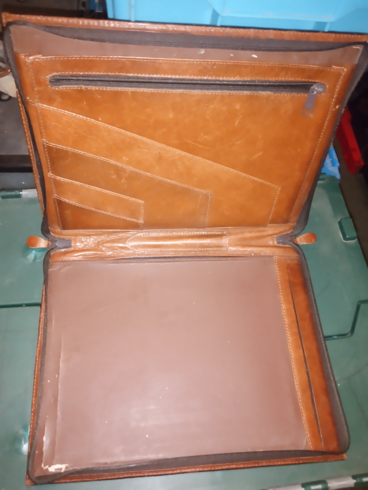 Vintage Tumi Desk Agenda Planner Organizer Notepad Brown Leather Stitched Zipper