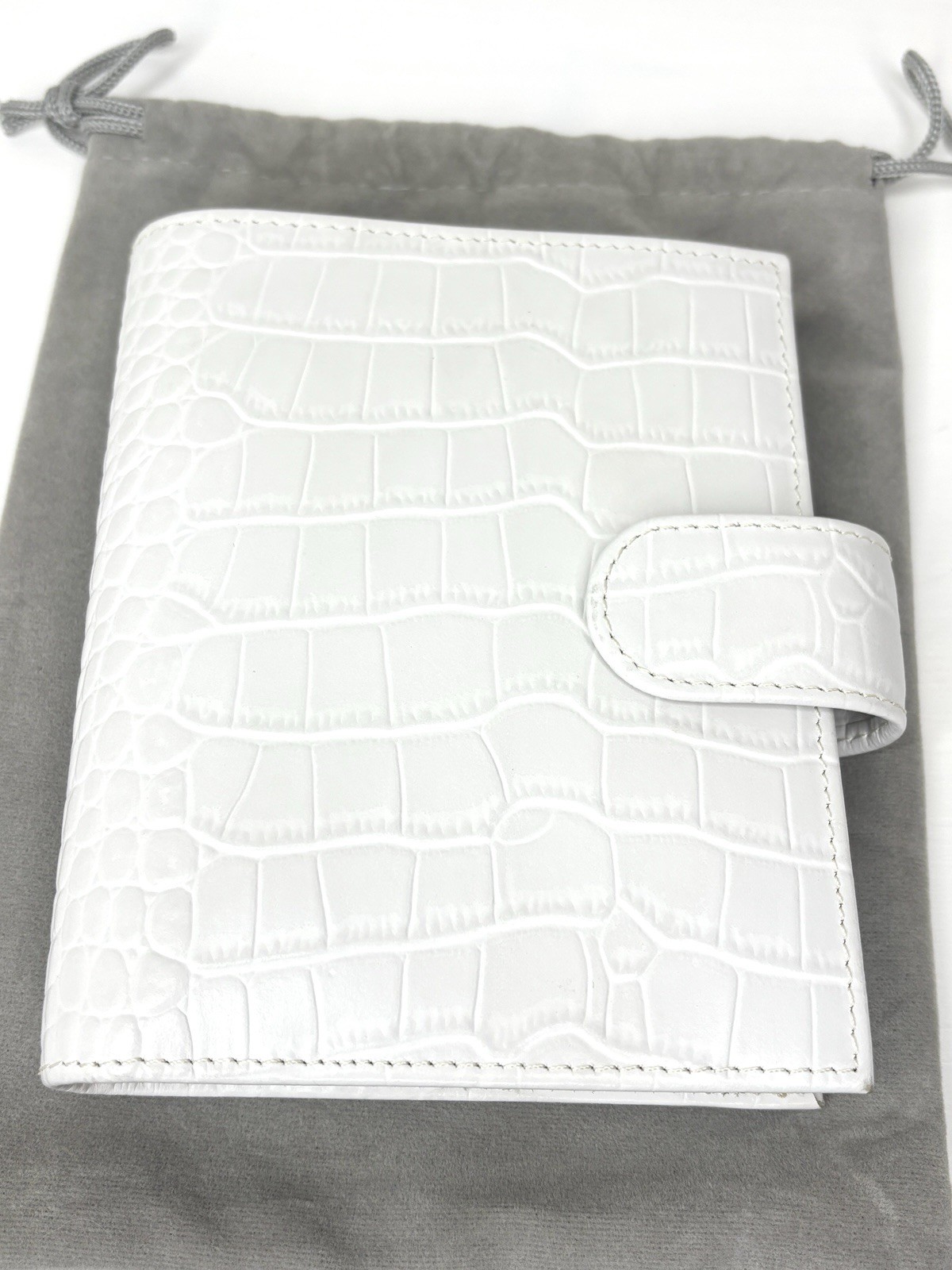 Moterm A7 Pocket Leather Rings Planner White/Light Grey Croc Wallet Organizer