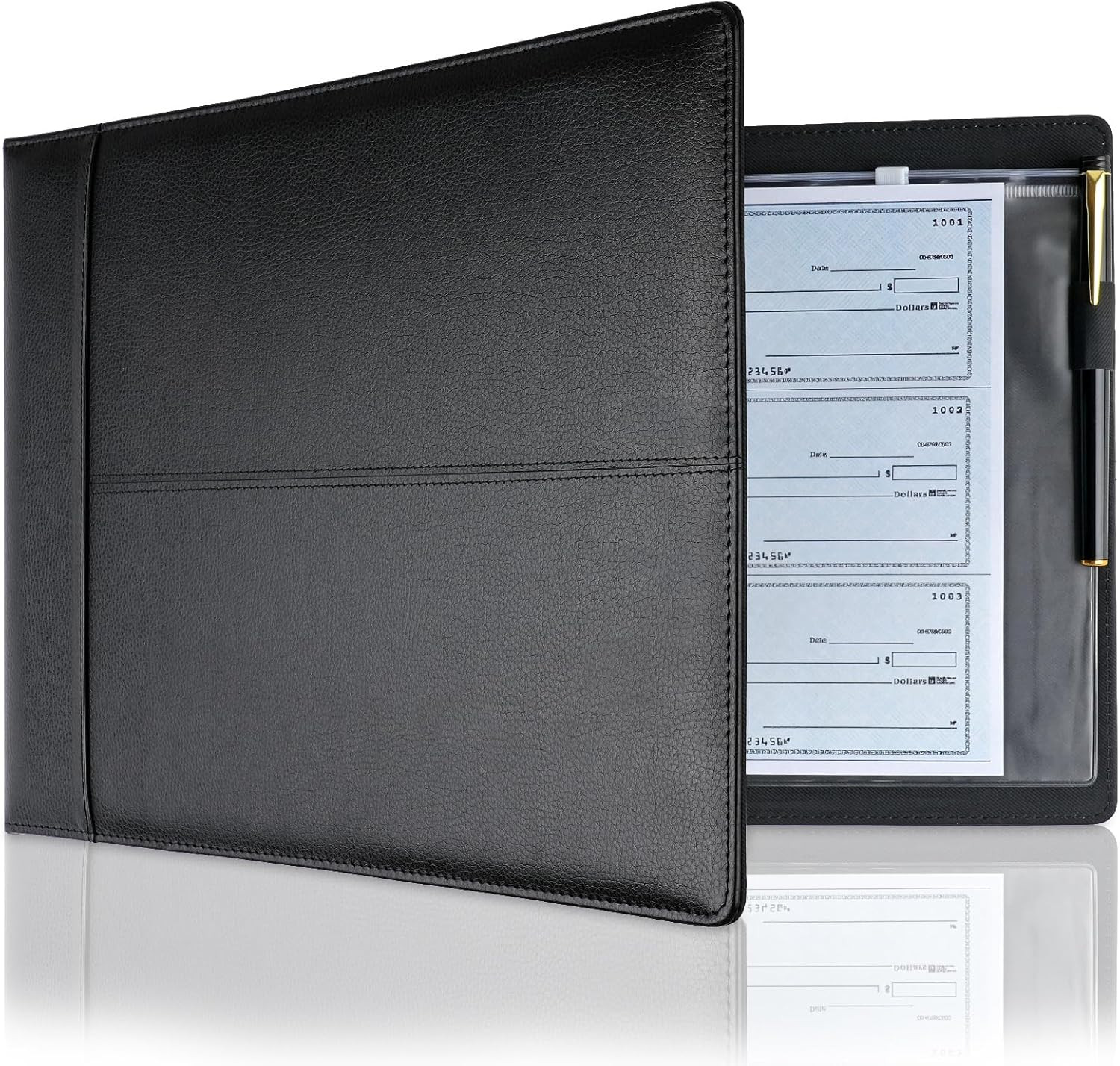 Professional Check Binder 7 Ring PU Leather 3 on a Page Business Checks w/Zipper