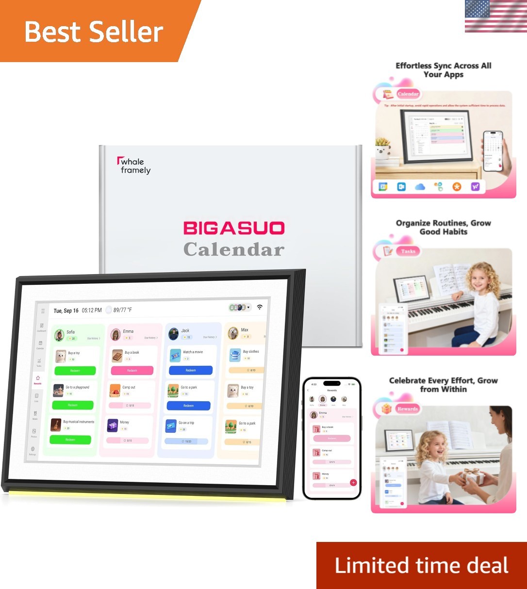 10.1″ , Smart Touchscreen Interactive Display, Electronic Organizer for Month…