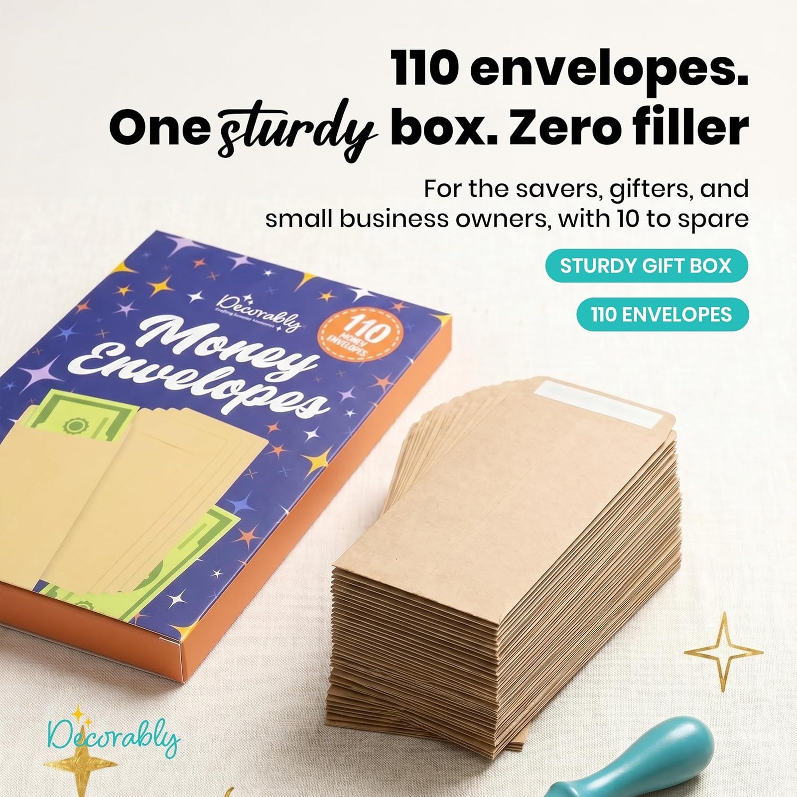 110 Pack Small Kraft Envelopes for Money 6.5 x 3.5 Inches with Self-Adhesive