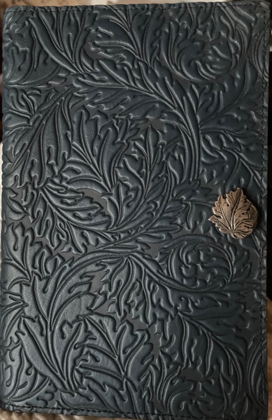 Oberon Design Leather Notebook Cover 6×9 Acanthus in Navy New