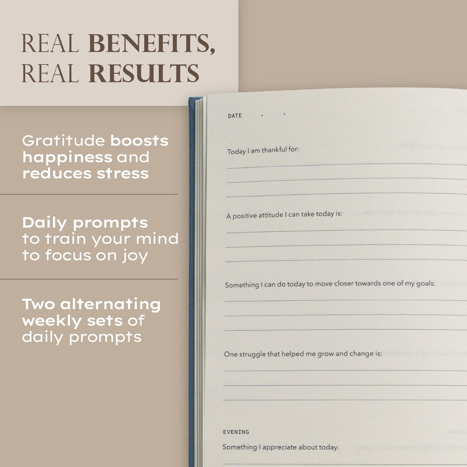 Cream Gratitude Journal Good Day Happiness Mindfulness Daily Women Men Diary