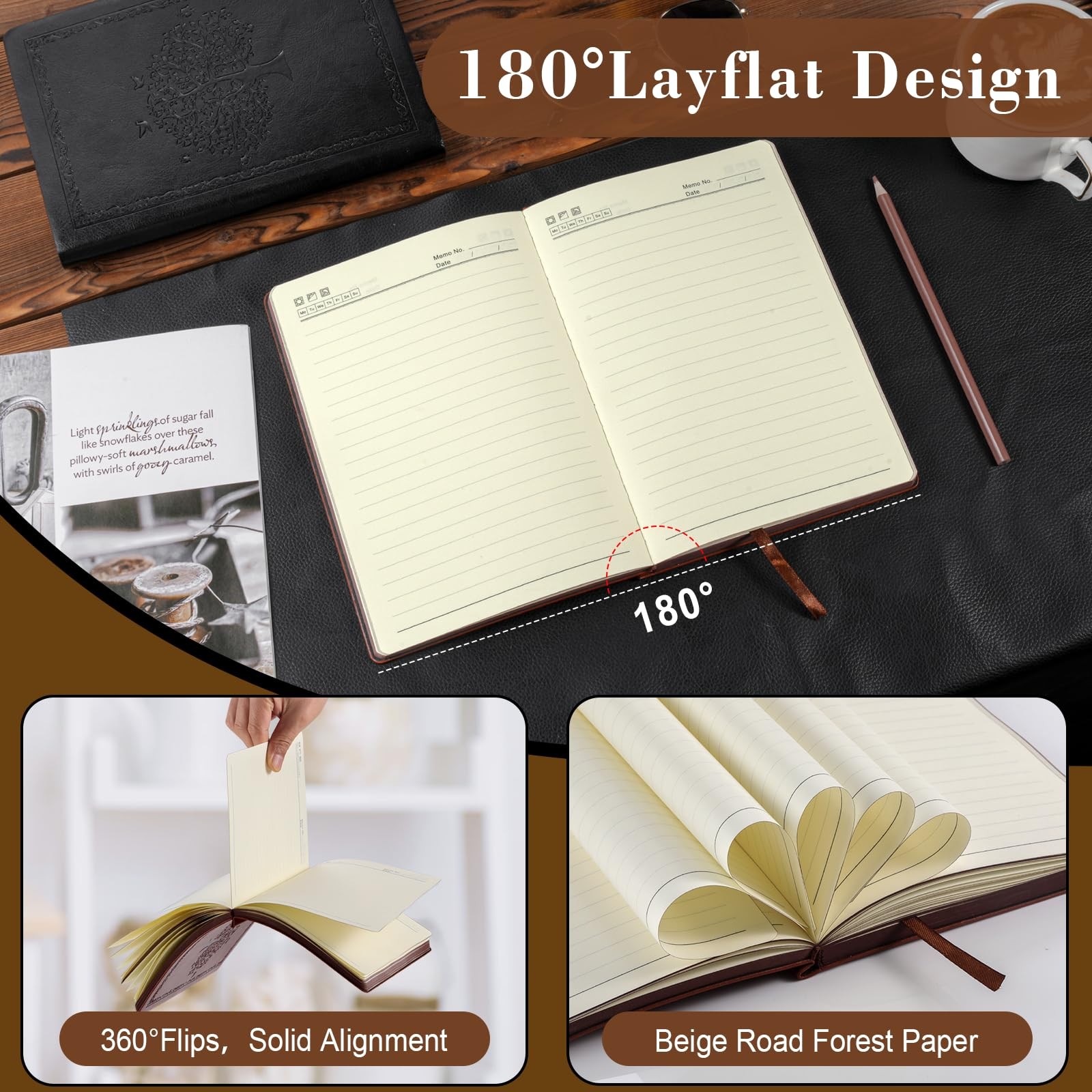 Fetinar Leather Journal Notebook,300 Pages Hope Tree Of Life_black