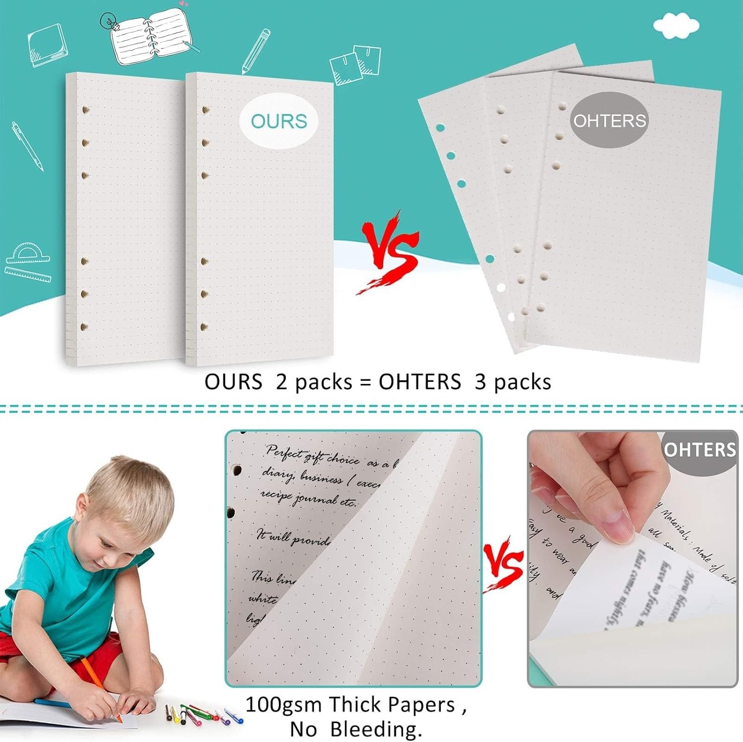 A5 Refill Paper, 280 Pages A5 Loose Leaf Paper 6 Hole Notebook Refills for 6 …