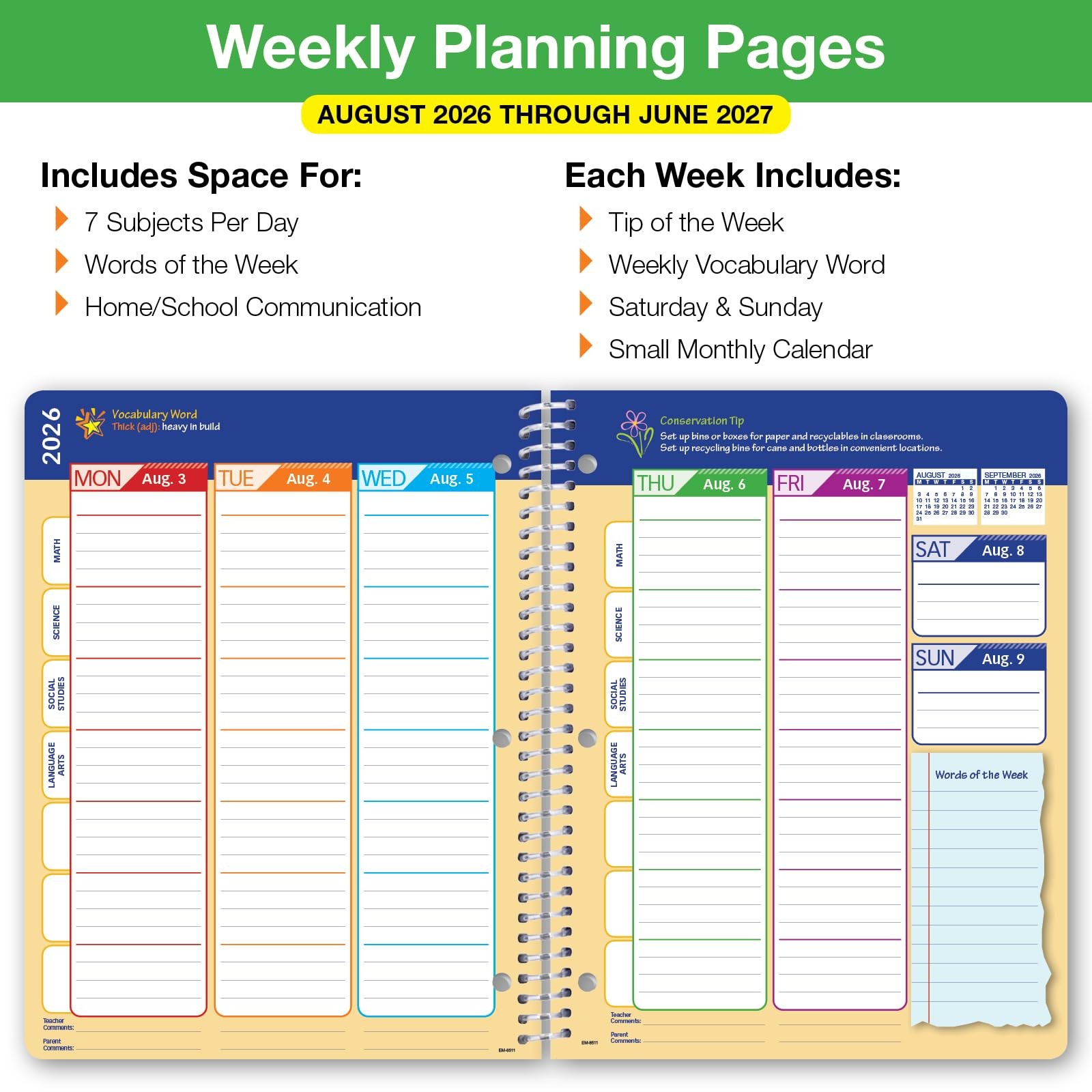2026-2027 Elementary Student Planner 8.5″ X 11″ – Dated Weekly & Monthly