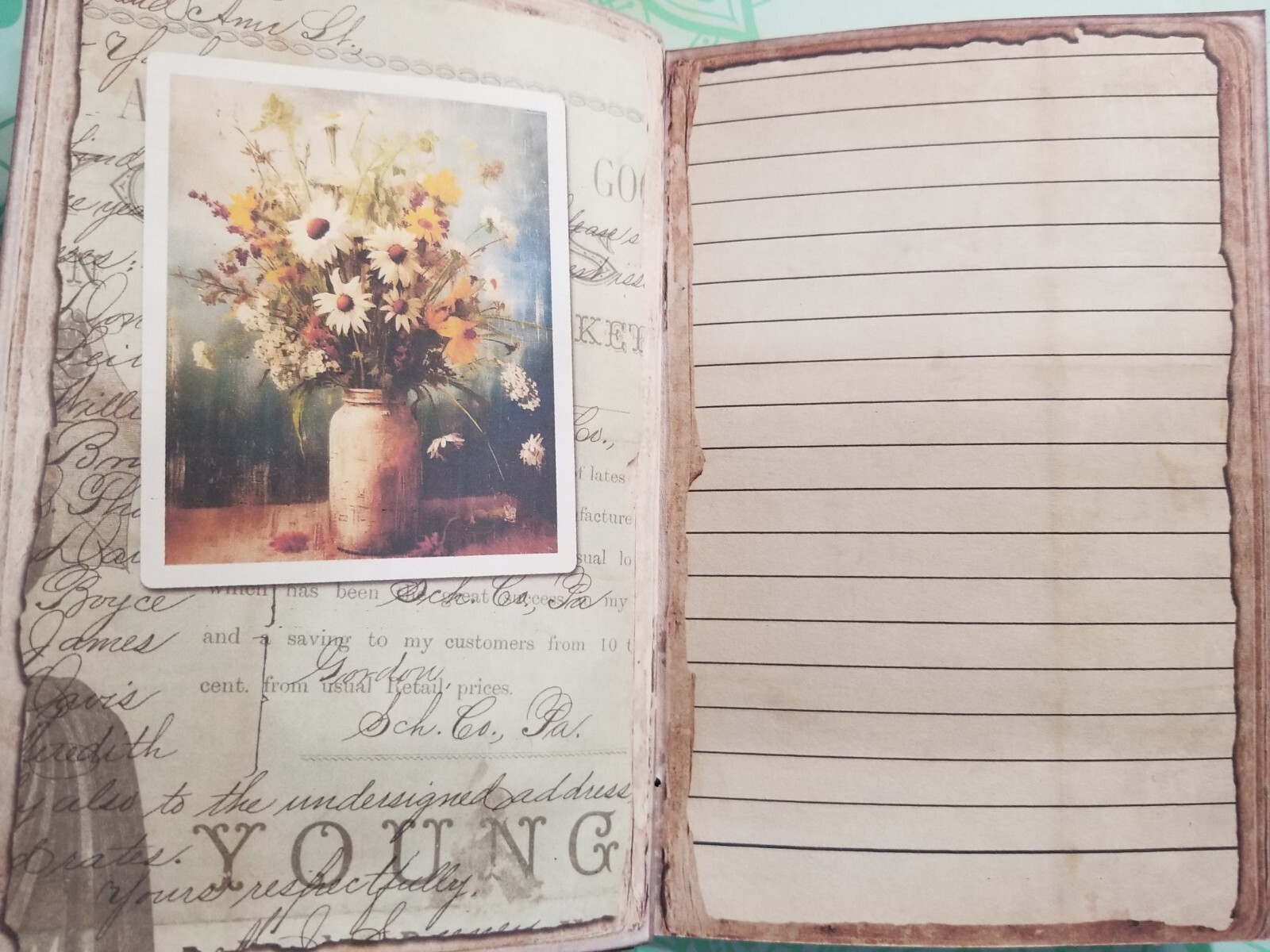 Junk Journal Booklet “WILDFLOWERS” BOTANICAL HANDMADE Cards, Pockets,