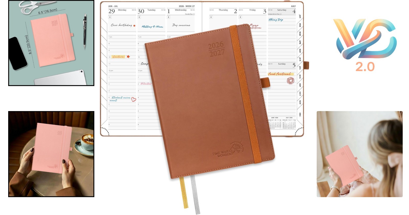Academic Planner 2026-2027 Leather Soft Cover 6.5×8.5 Appointment Book Brown