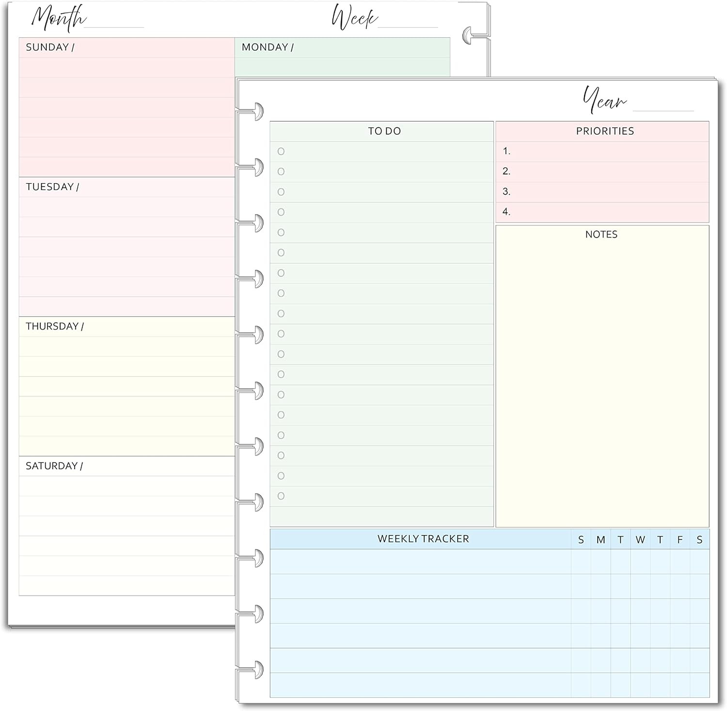 Weekly Planner Inserts – Undated Weekly Calendar Planner Refills for 11-Disc Let