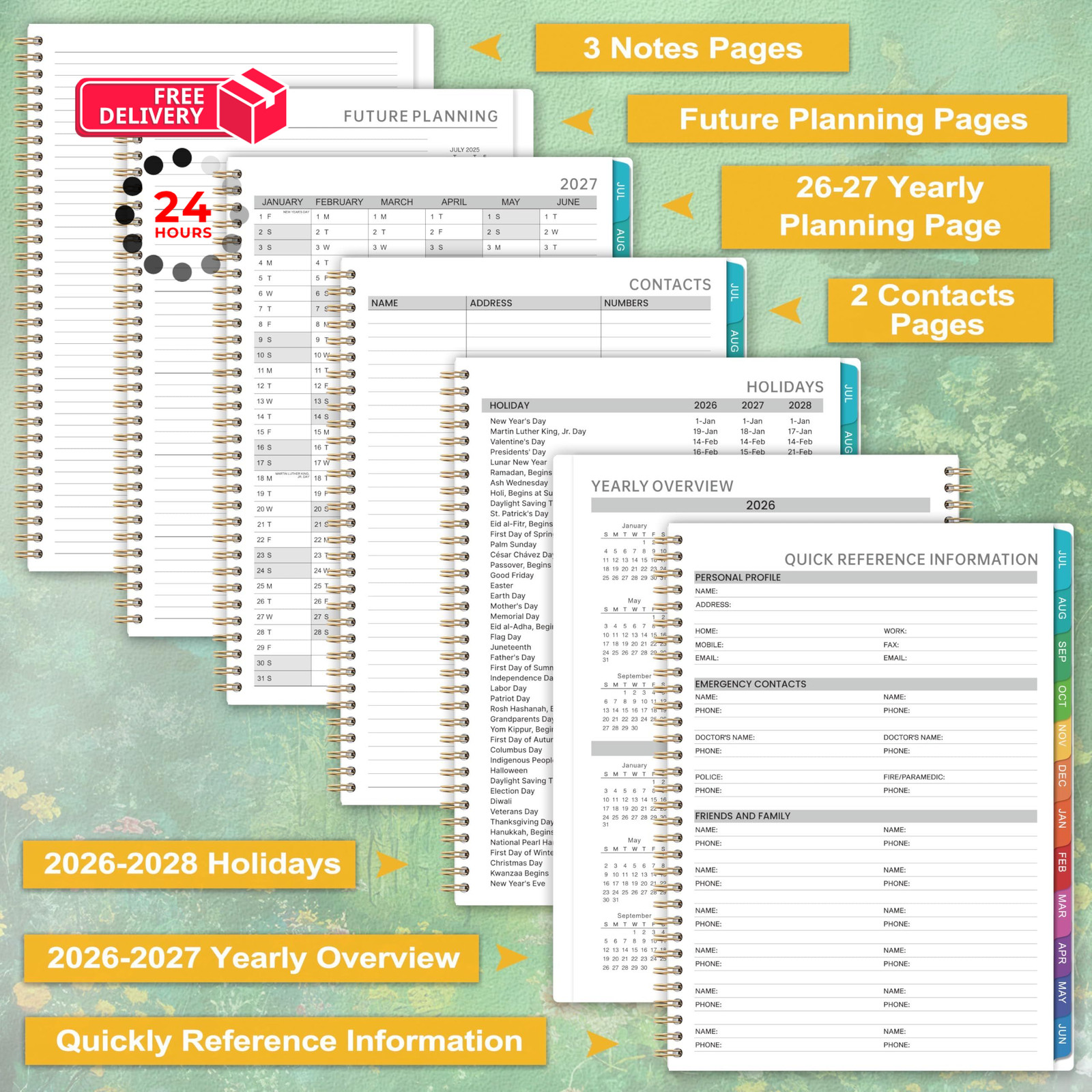 Appointment Book 2026-2027 – Daily Hourly Planner, July A4, Green