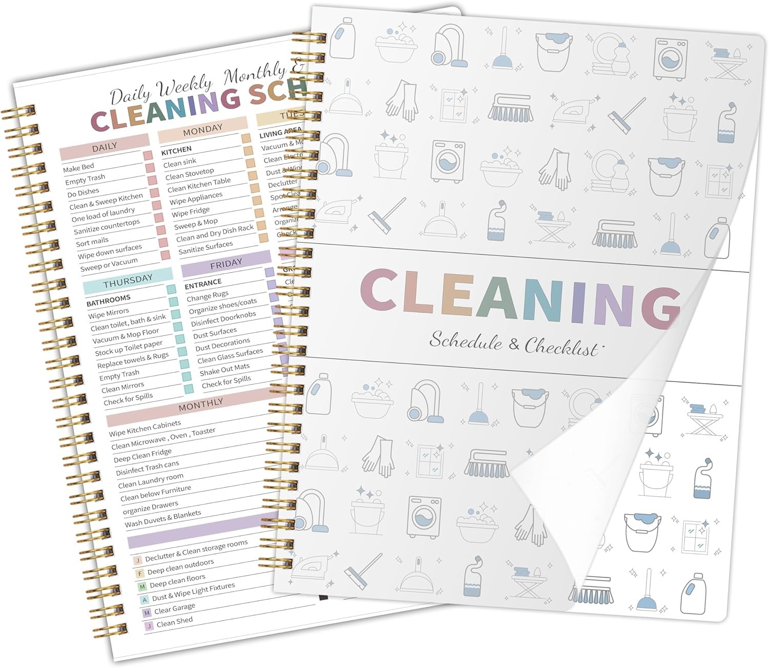 Spiral Bound Cleaning Planner for ADHD Adults Waterproof PVC Cover 8.5 X 11