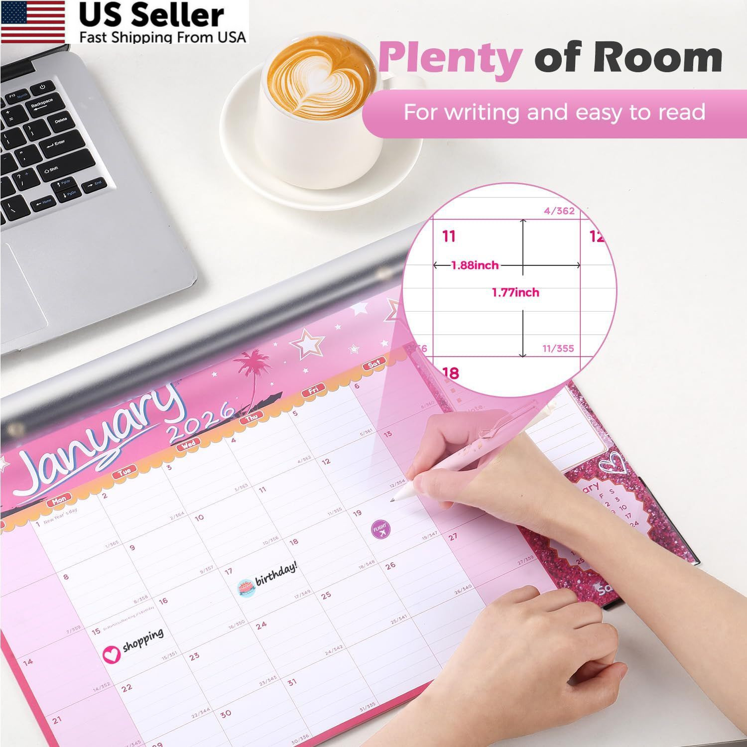 Desk Calendar 2026 with Clear Waterproof Cover 17 x 12 17 x 12 inch, Pink