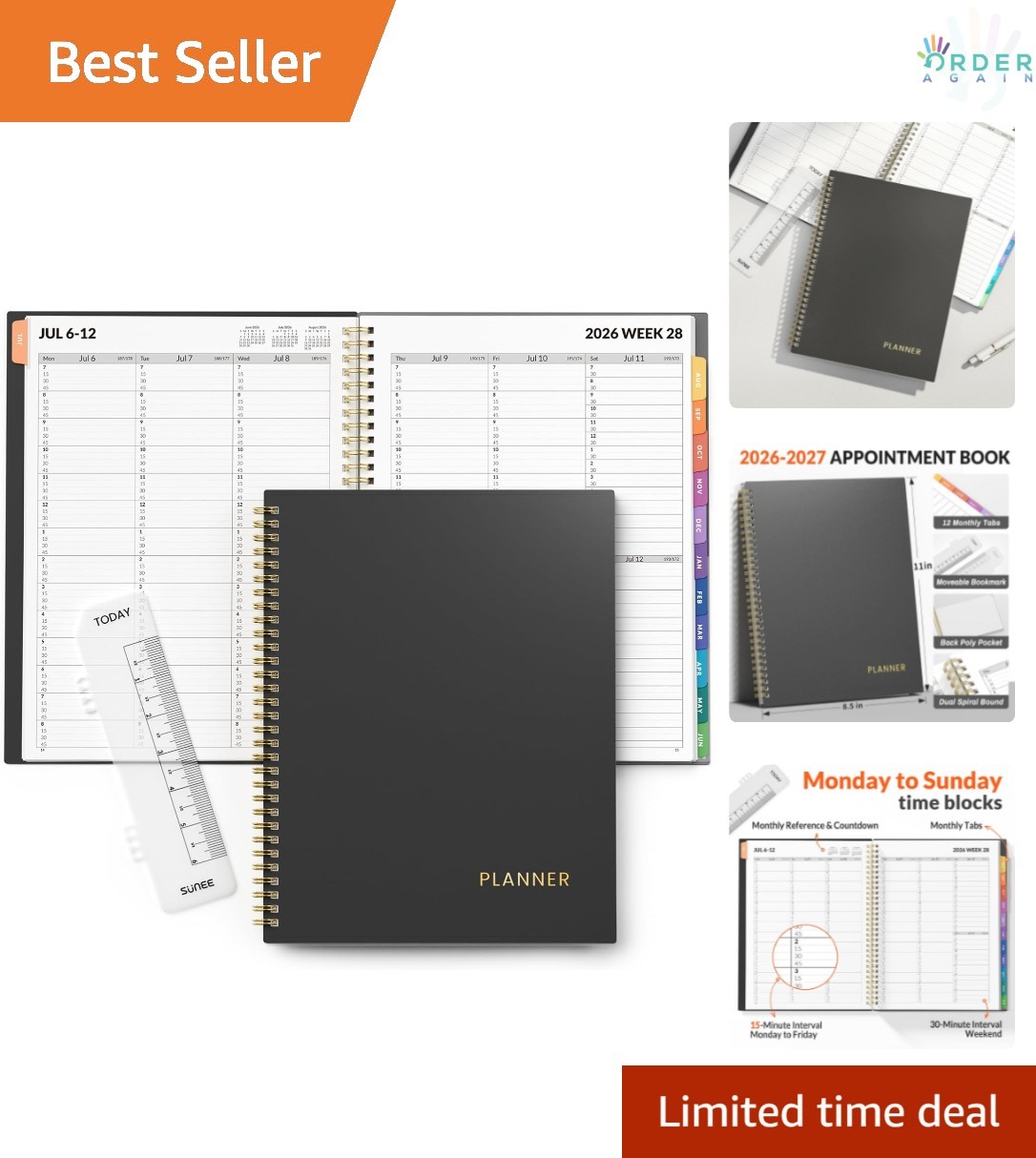 2026-2027 Appointment Book Weekly Monthly Planner Black 8.5×11 Flexible Cover
