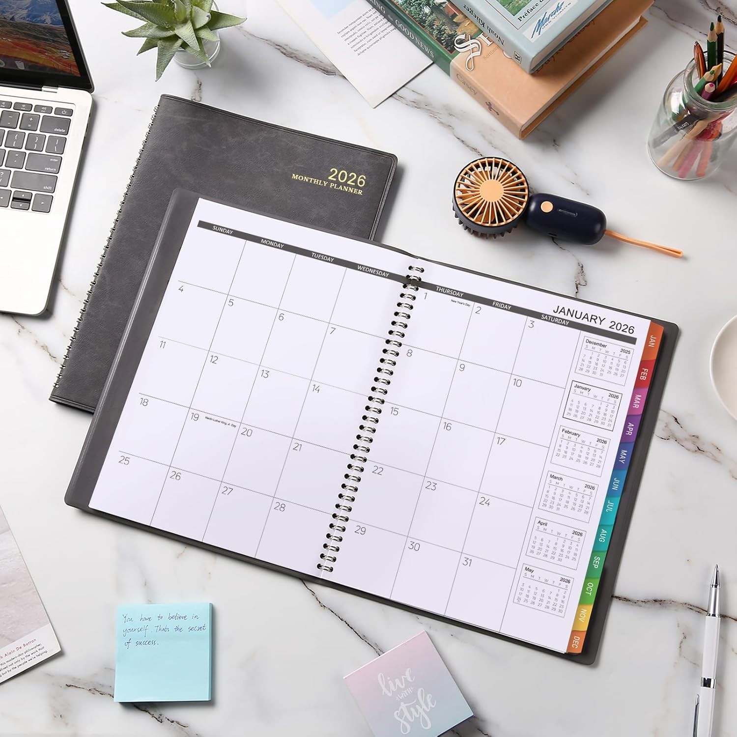 Monthly Planner Jul 2024-Dec 2025 Leather Cover 18Month Planner 9″x11″, Grey