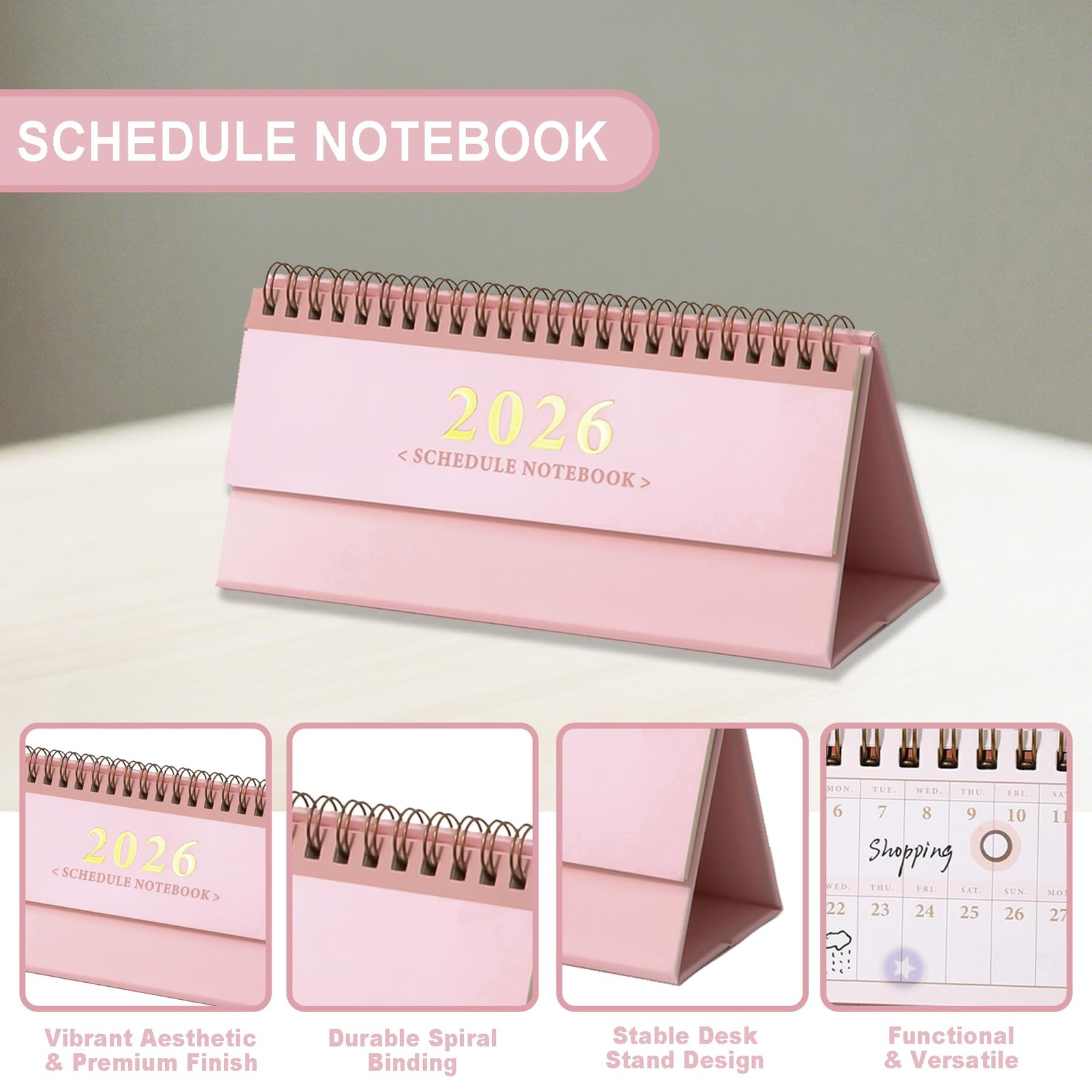 JUNKJWBZ Small Desk Calendar 2025-2026 Standing Flip Mini Calendar, Pink