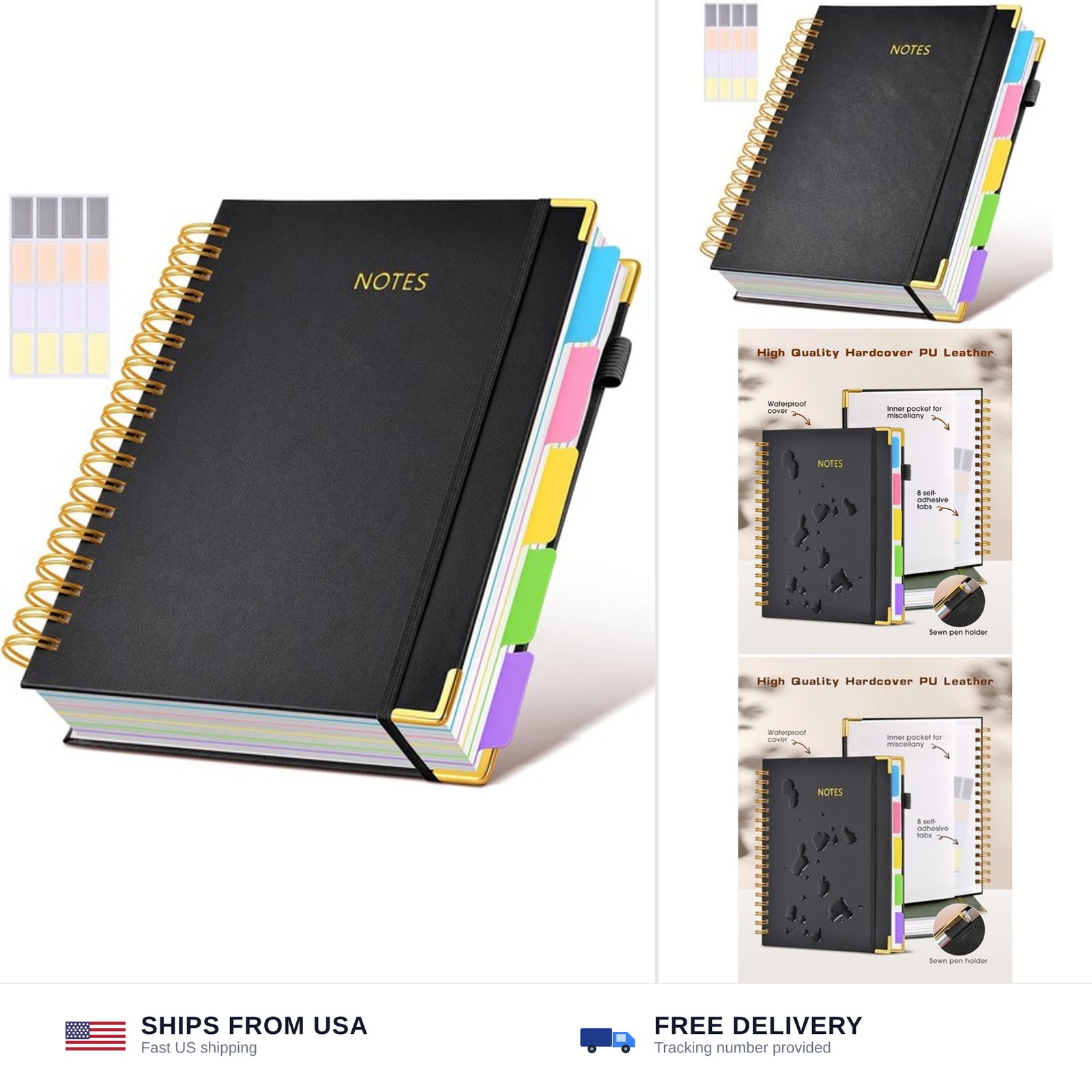 Hardcover Spiral Notebook journal with Removable Dividers Tabs, 300 Pages Lea…