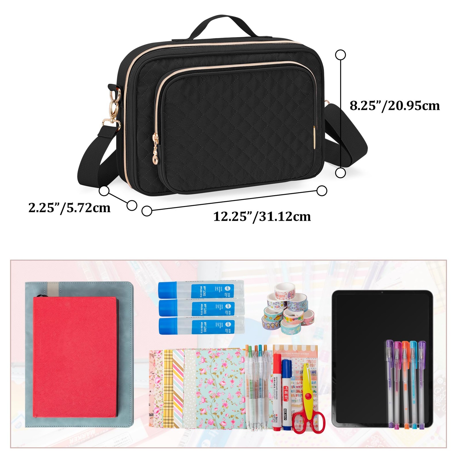 Teamoy Journal Supplies Storage Case, 12.25″x8.25″x2.25″, Black