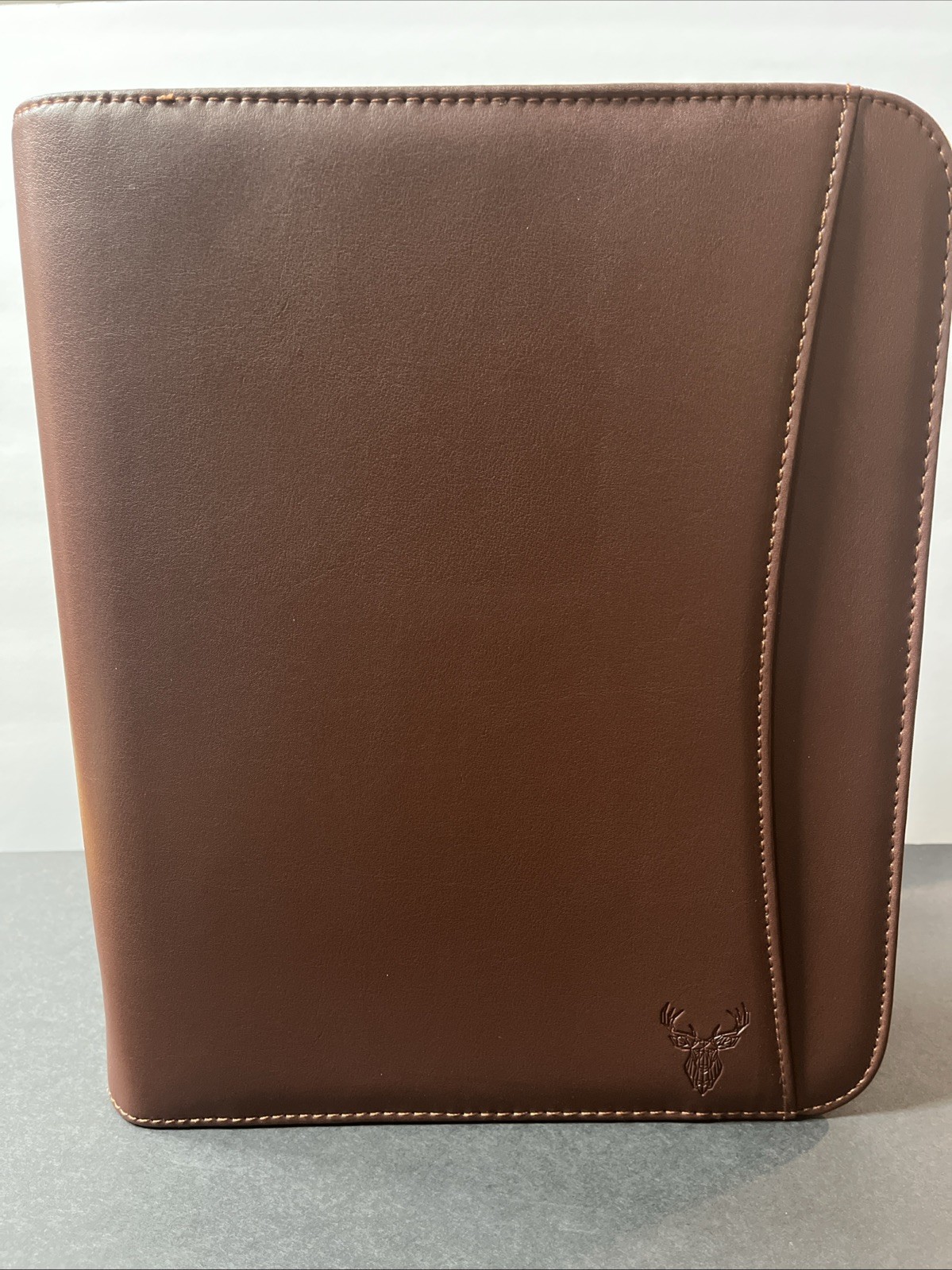 Wundermax Vegan Leather Portfolio Zipper Padfolio Organizer Notepad Tablet Brown