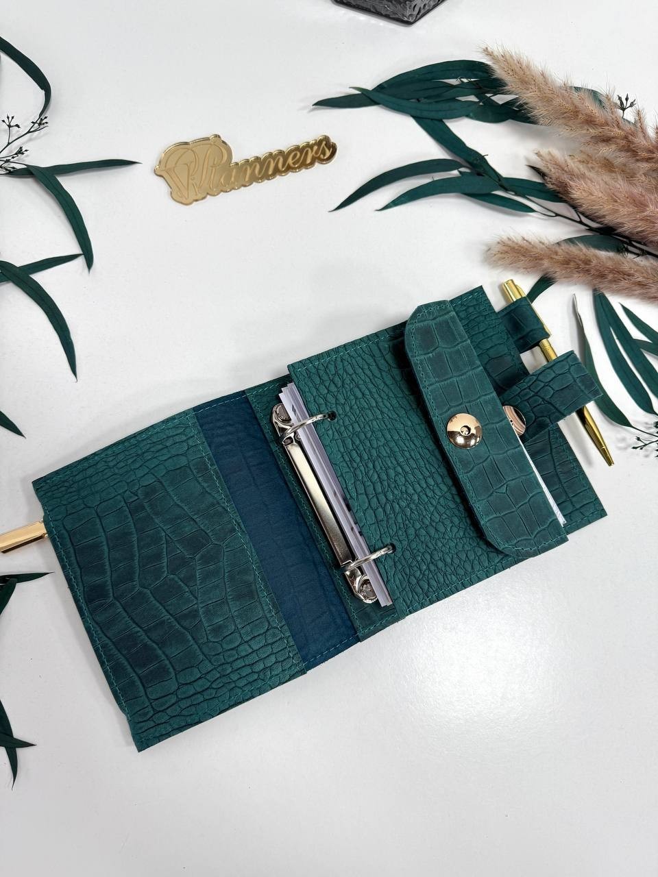 Leather notebook-wallet cover A7 Big rings mini wallet. Mini Planner.