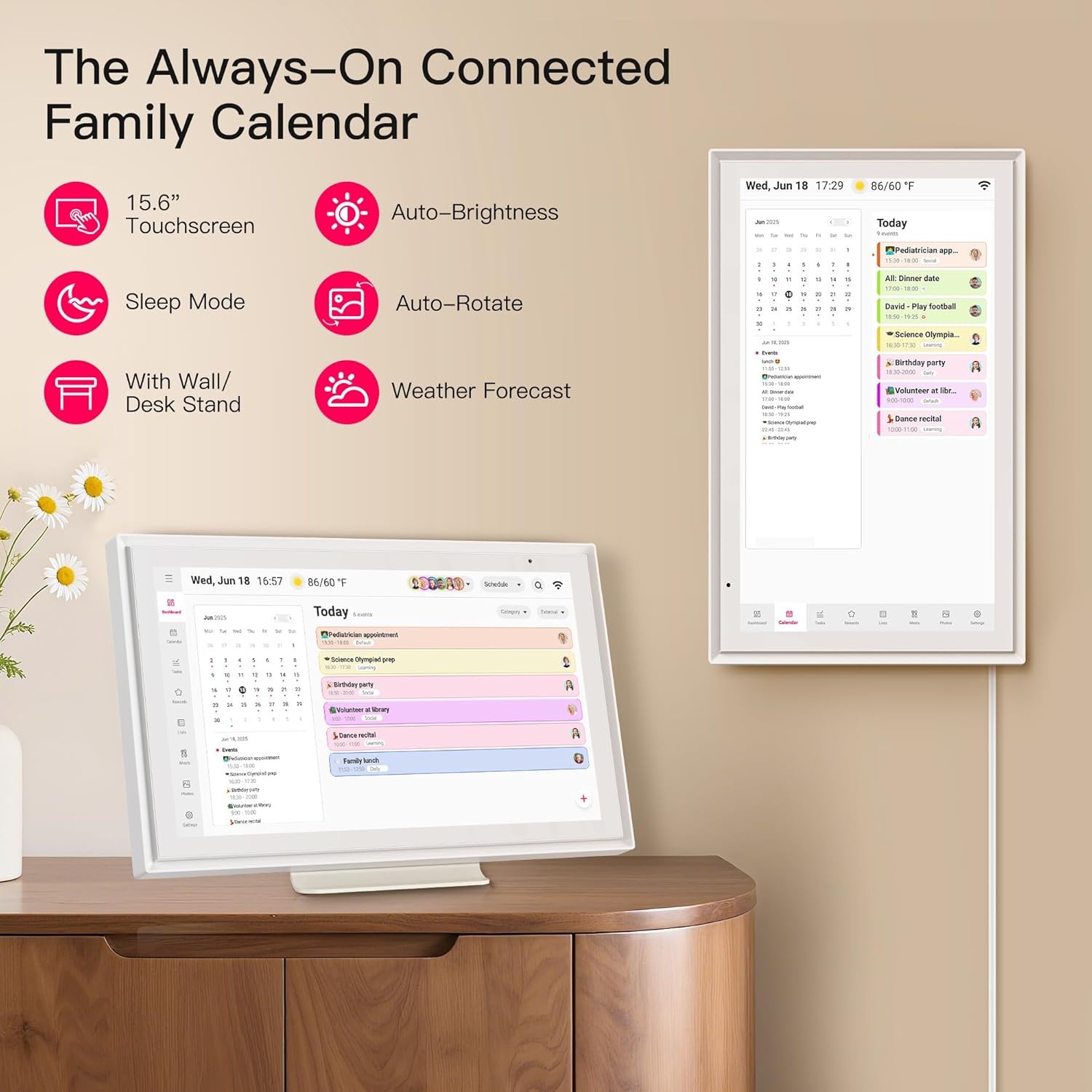 Open Box – Bigasuo 15.6 Inch Family Digital Calendar – Chore Chart, Meal Planner