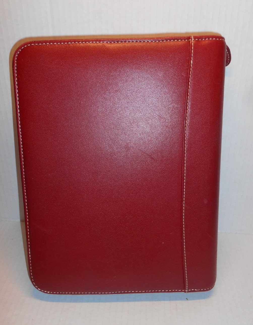 Vtg FRANKLIN Quest Covey RED Full Grain Leather 7 Ring Planner 8.5×10″ Full Zip