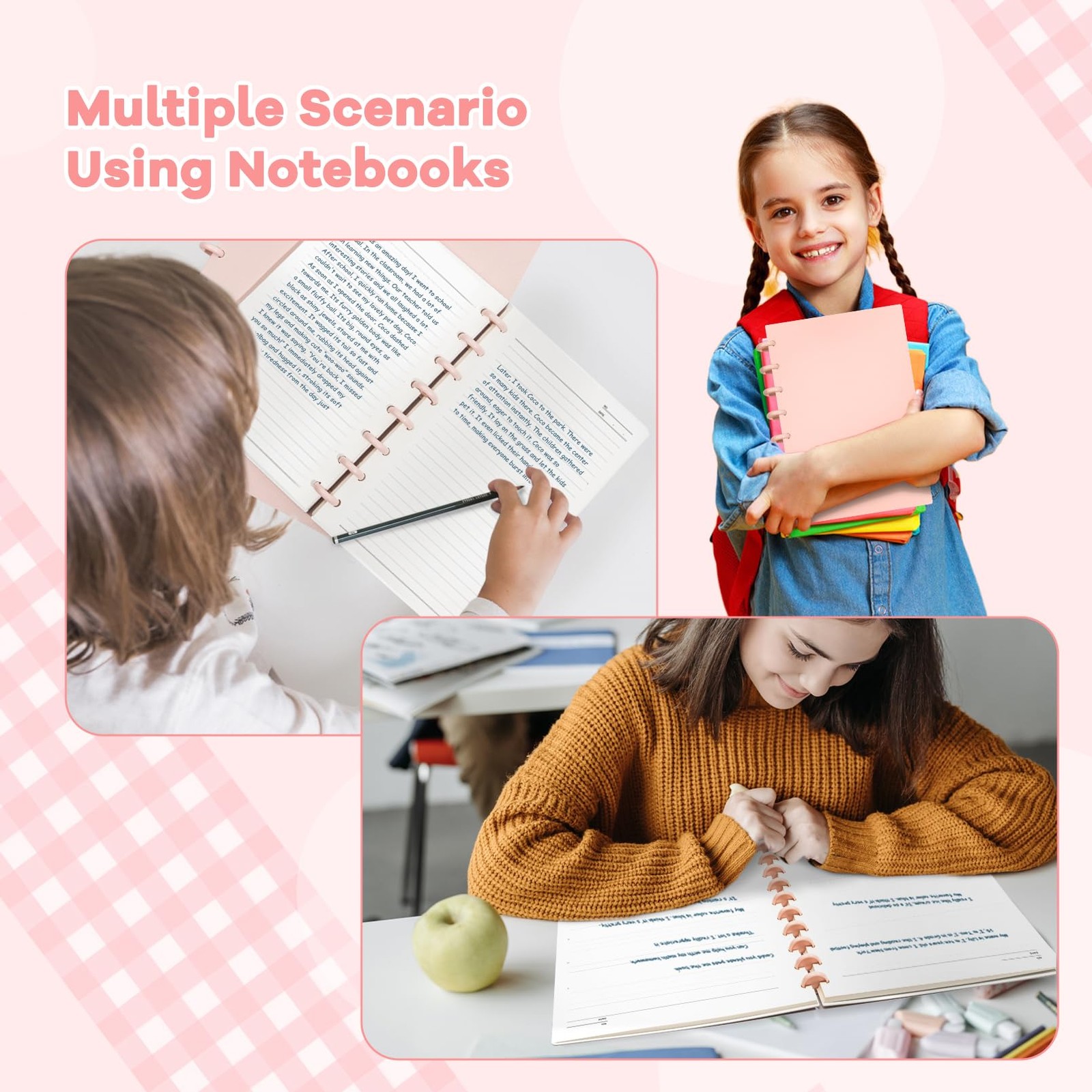MOSA BEAR Discbound Notebook, 8-Disc Disbound Planner with Removable A5, Pink