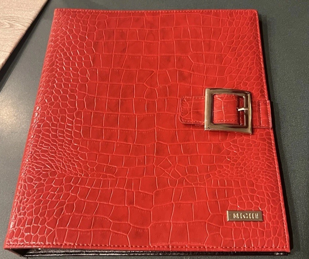 MICHE Classic 3 Ring Notebook Cover Red Faux Snakeskin Decorative Buckle READ