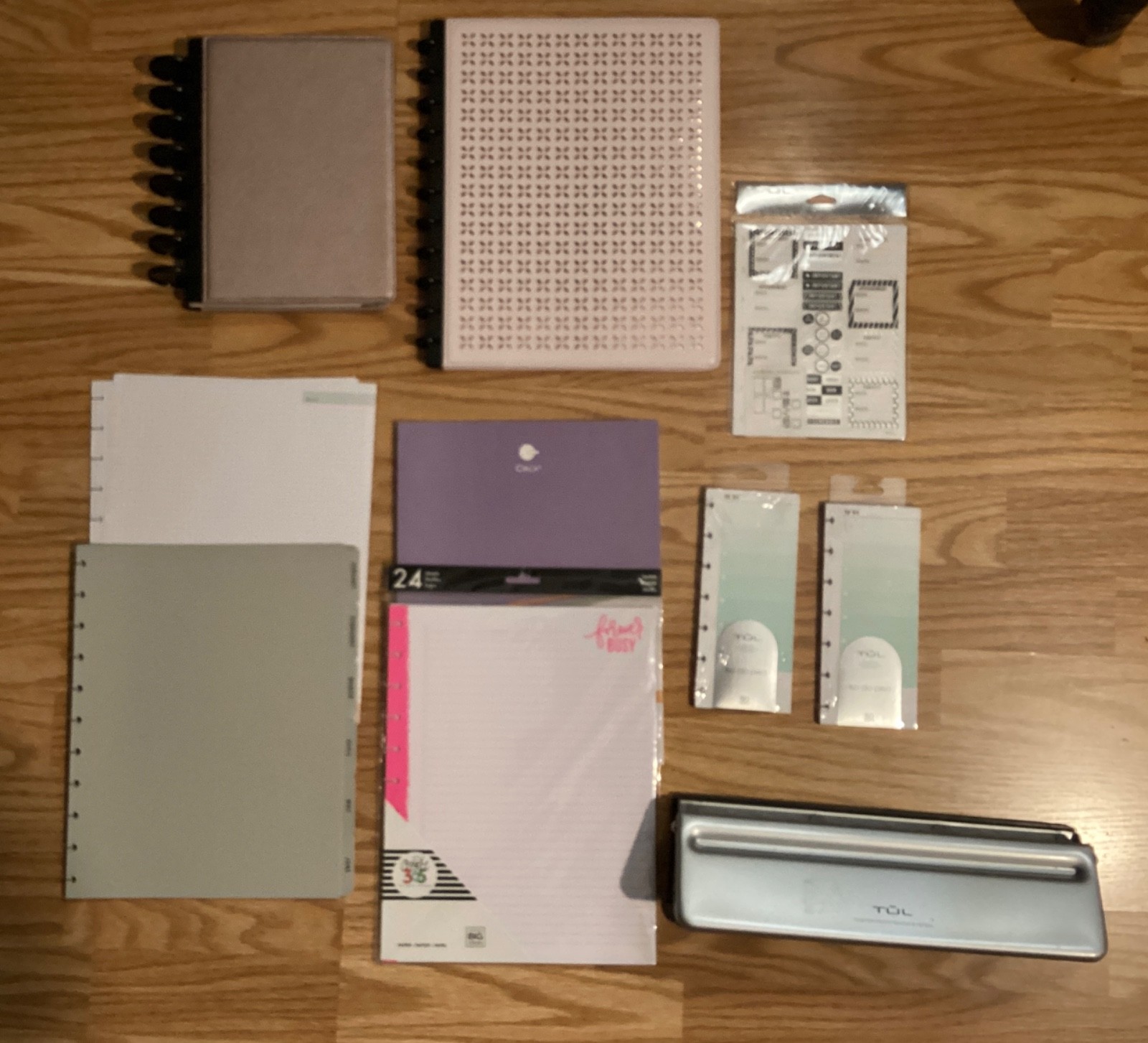 Lot Of Tul Leather Letter & Junior Notebooks, Hole Punch, & Various Accessories