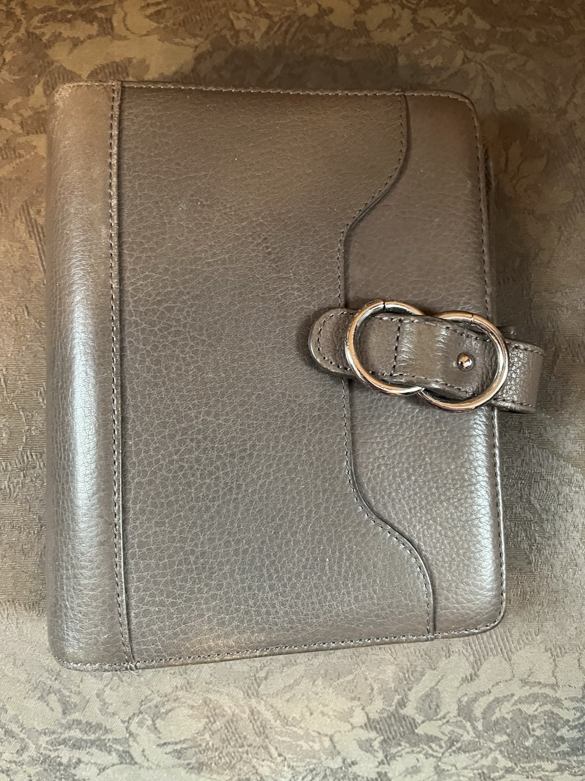 Franklin Covey Compact Brown/Grey Genuine Leather Binder Snap Closure