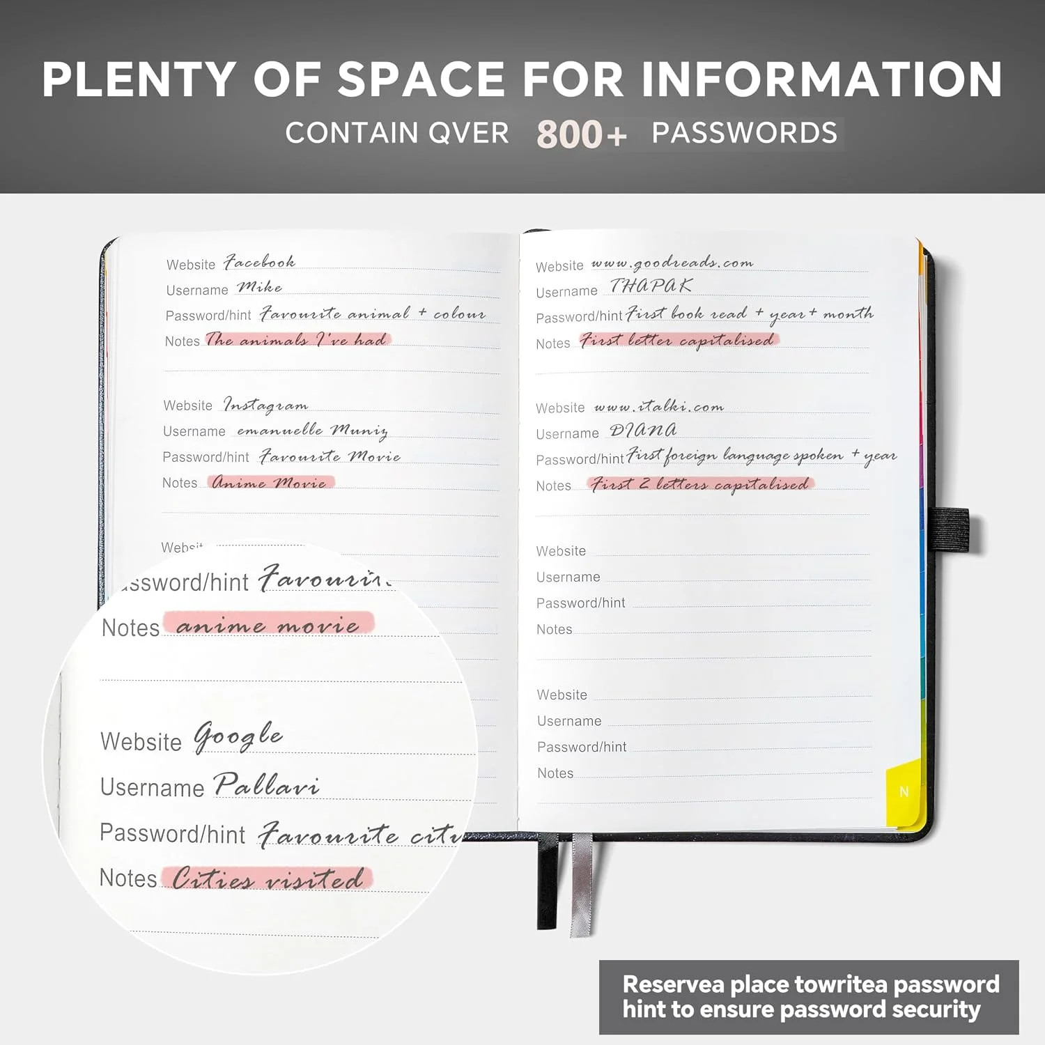Password Keeper Book with Colorful Alphabetical Tabs, 5.7″×8.4″Hardcover Interne