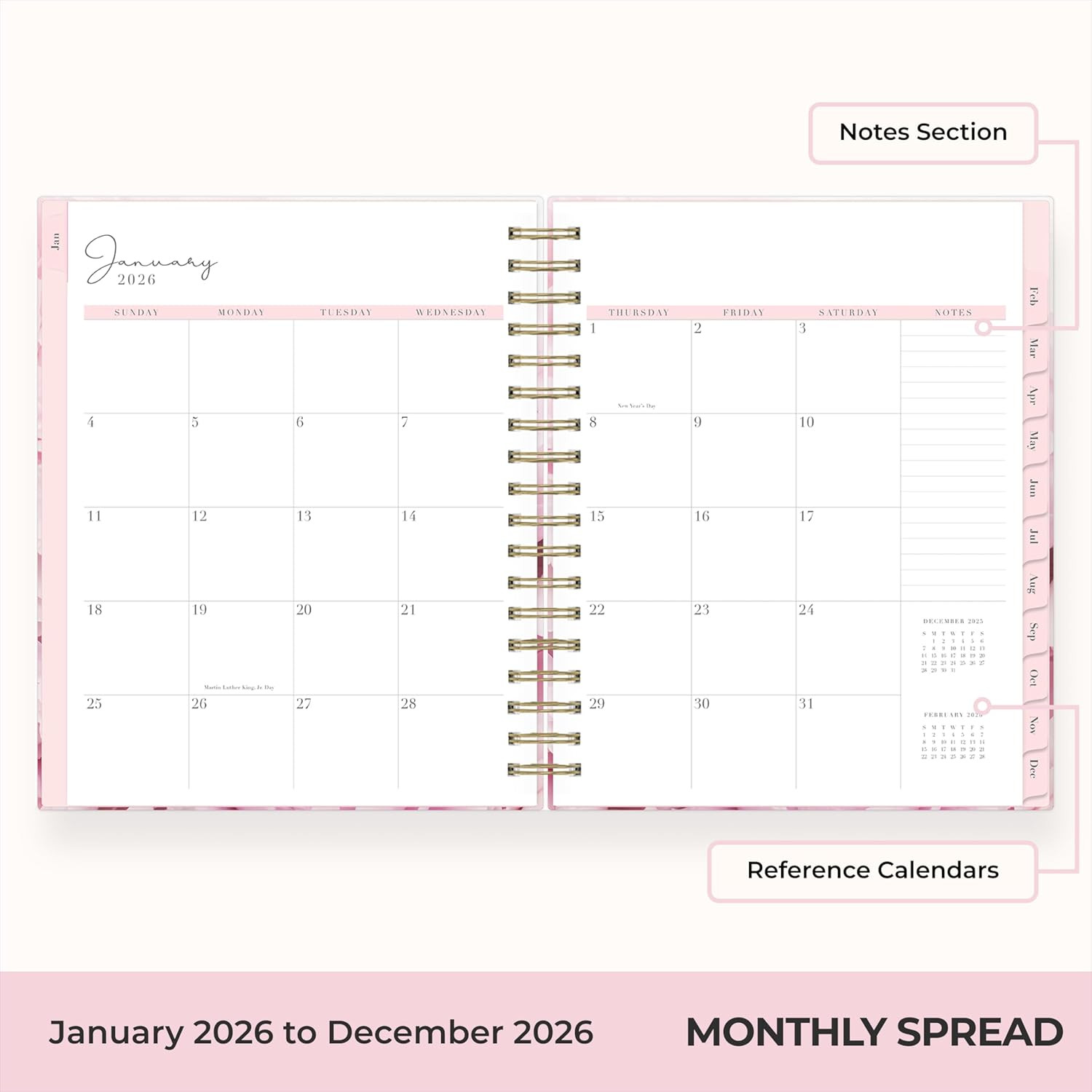 2026 Daily and Monthly Planner Calendar, January – December, 7″ X 9″, Hard Cover
