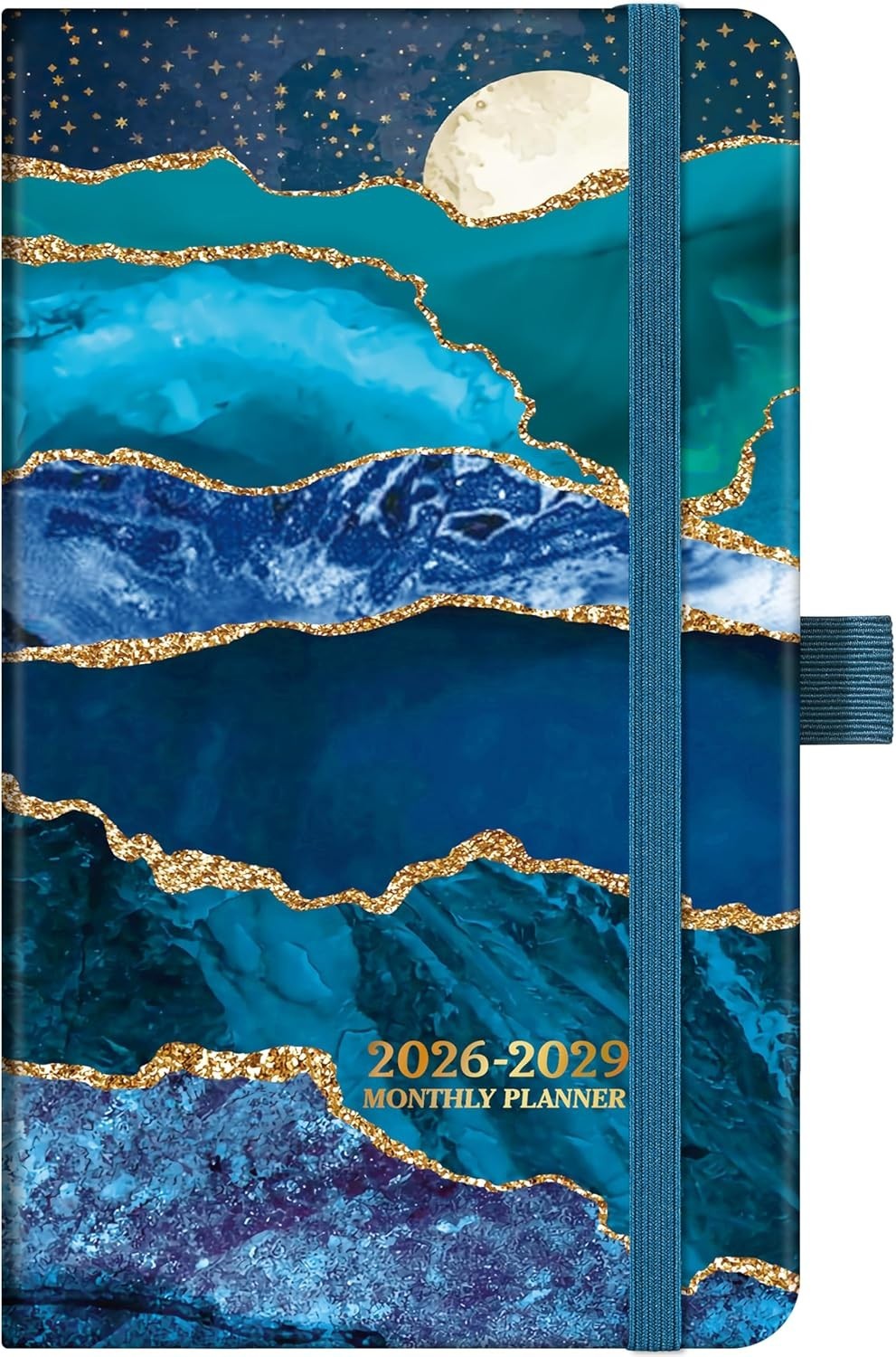 Monthly Planner 2026-2029 Blue Pocket Calendar with Pen Loop and Bookmarks