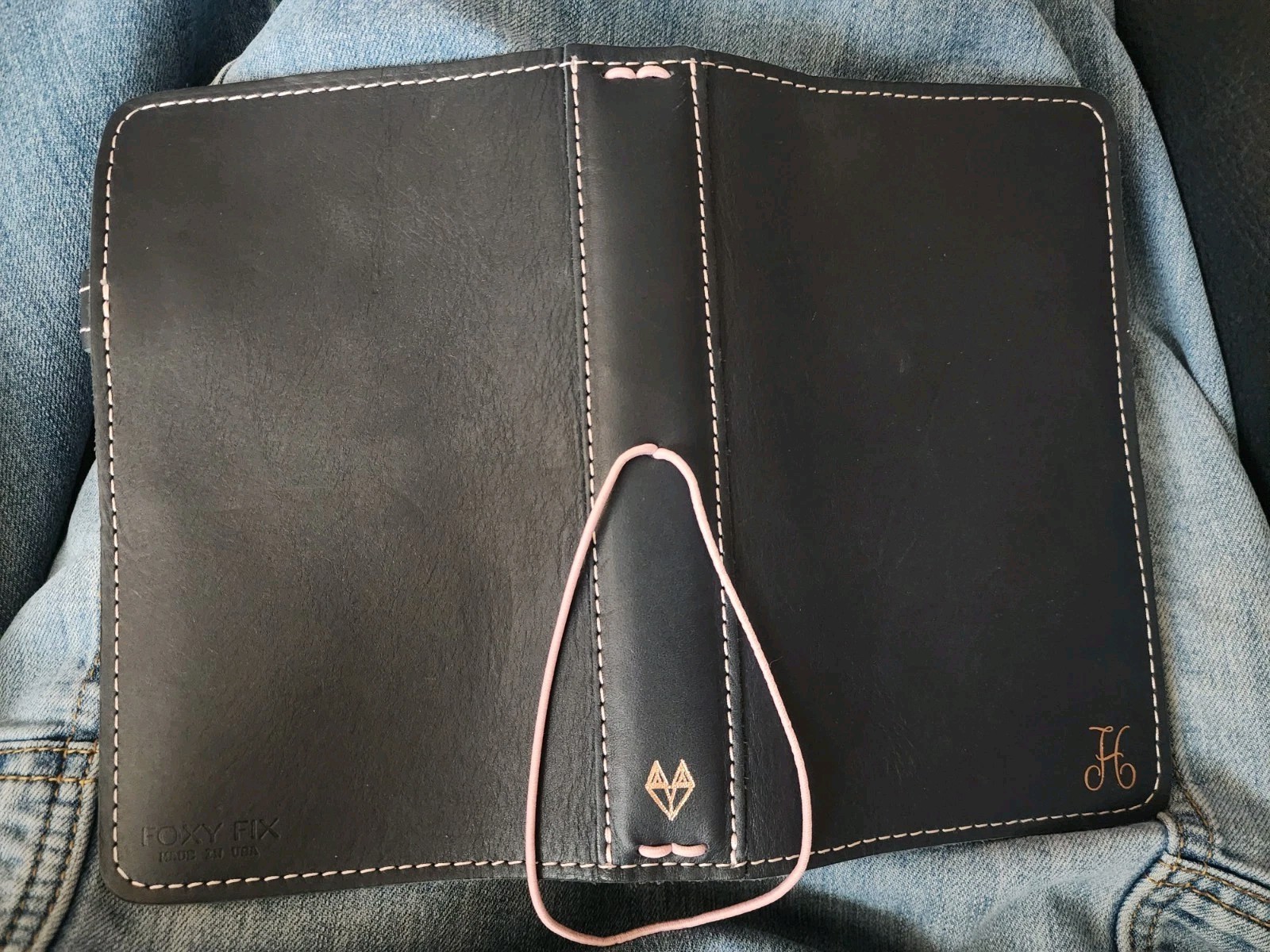 Foxy Fix B6 Slim Navy Blue and Rosegold with pink elastic bands Rare EUC
