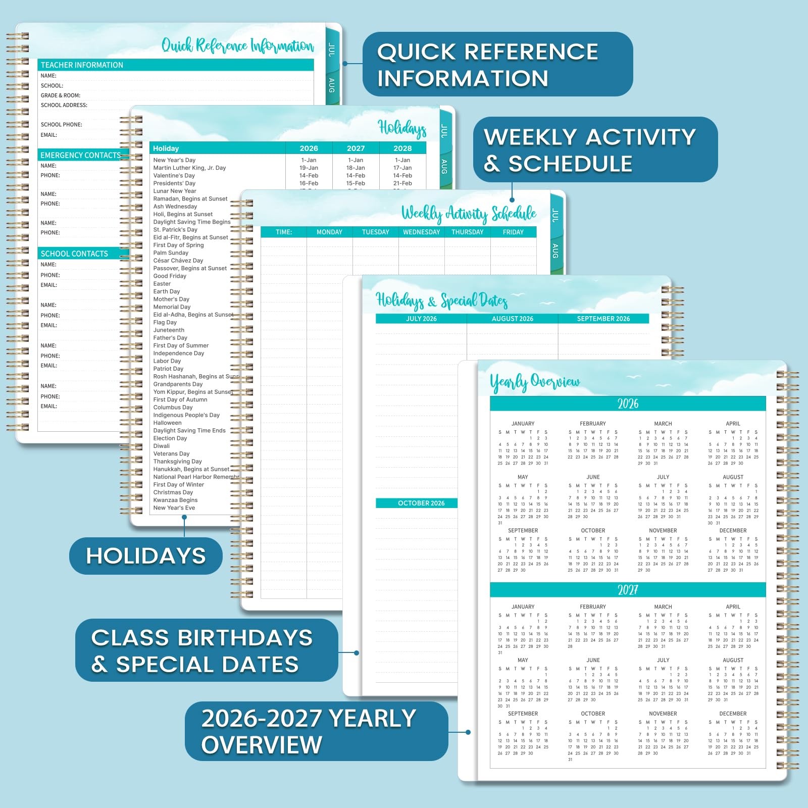 Teacher Planner 2026-2027 – Lesson 2026-2027, 9″ x 11″, black
