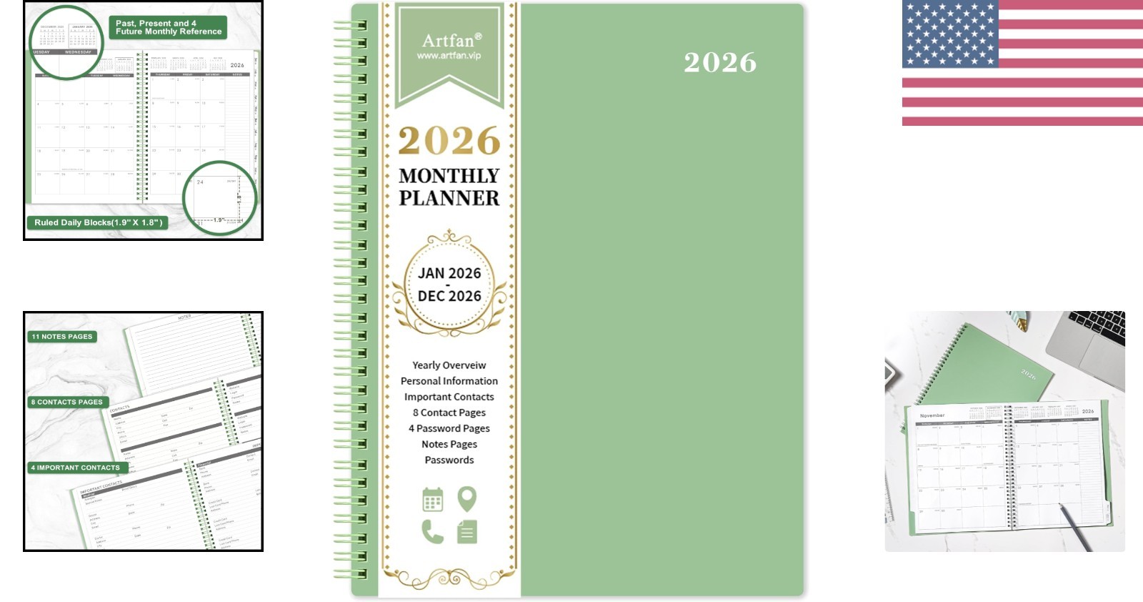 Quality 2026 Calendar: Monthly Planner with Durable Twin-Wire Binding