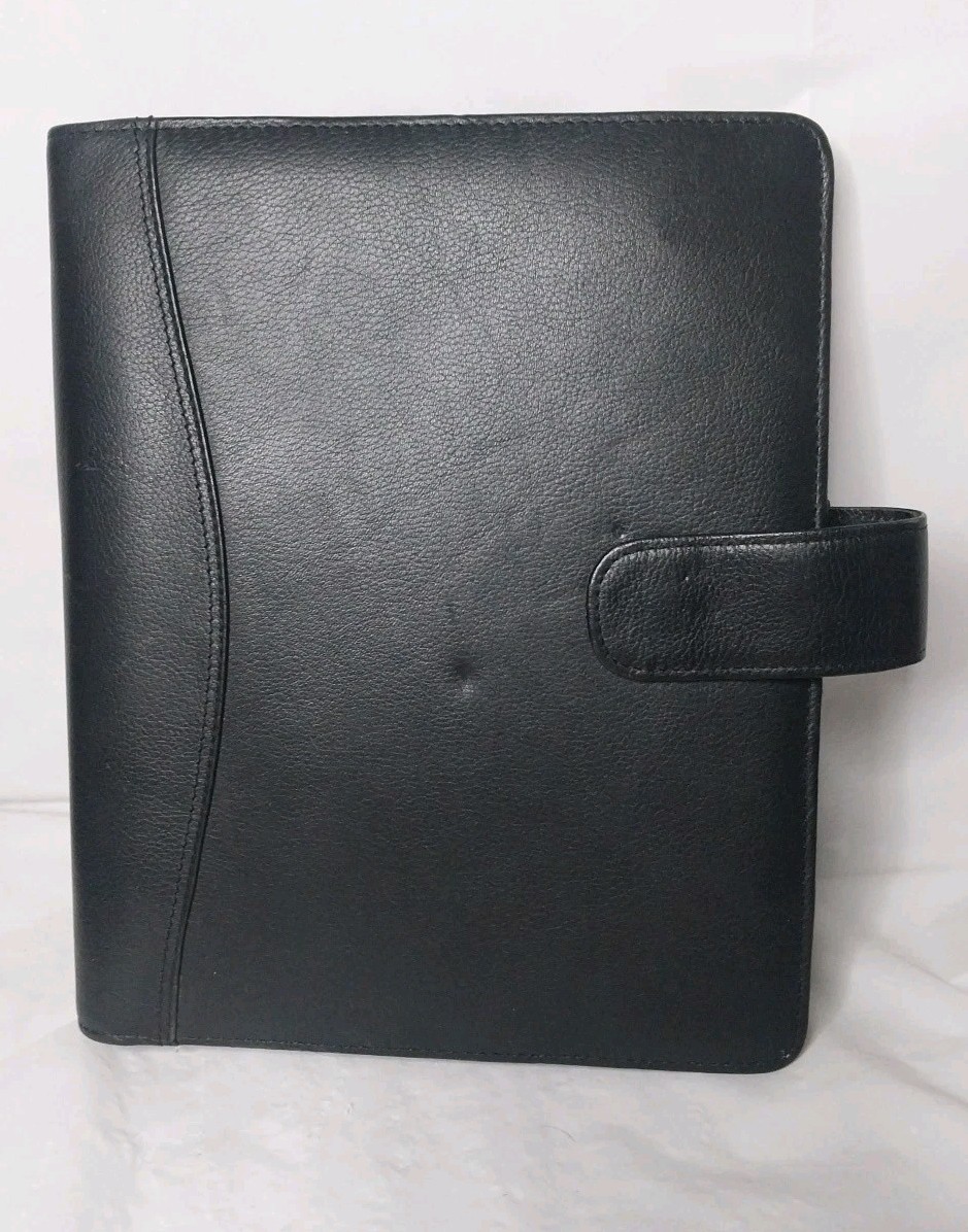 Vintage Daytimer Planner Binder Black Leather 7 Ring Organizer 9.5″ X 7.5″