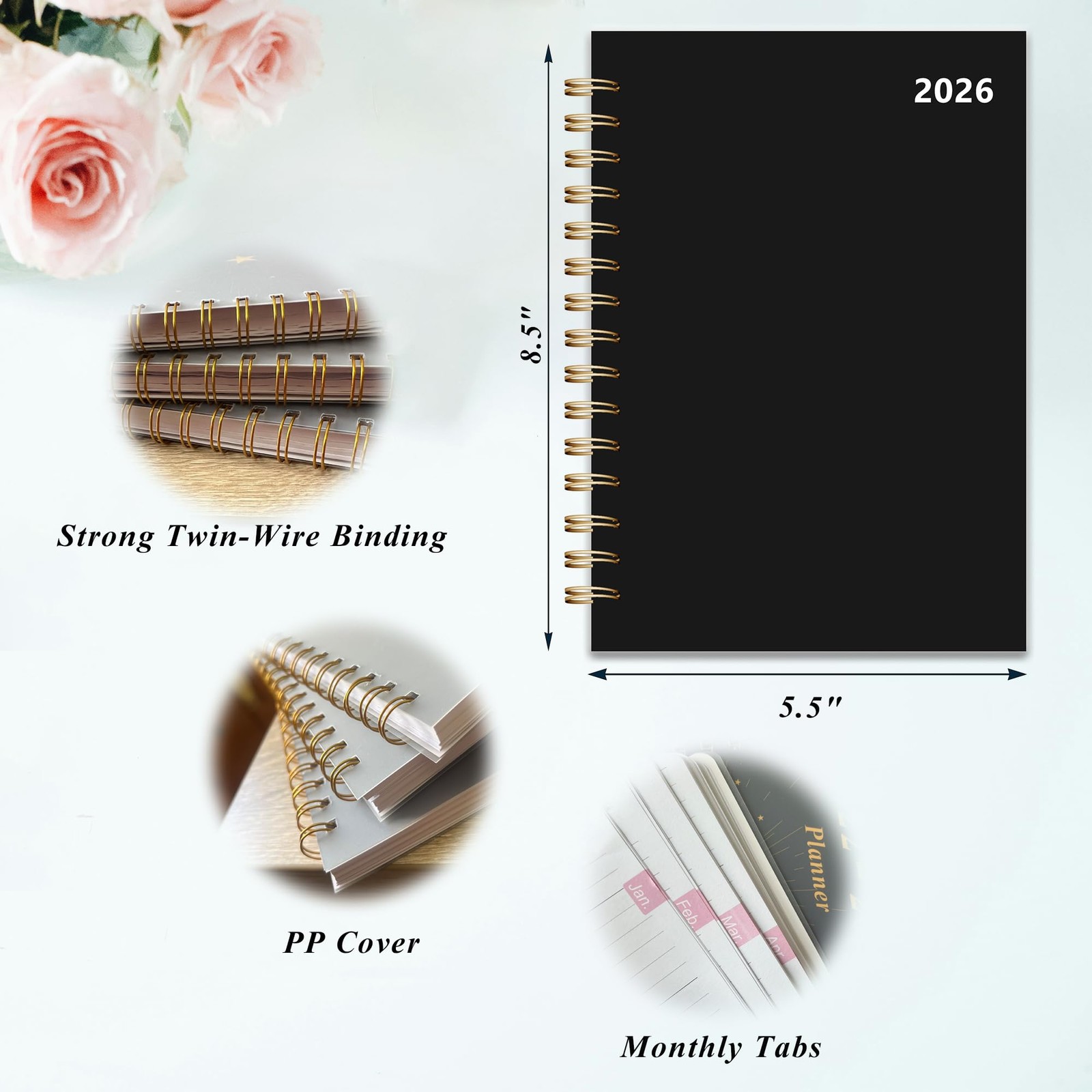 2026 Weekly and Monthly Planner, from January 2026 to December 2026, 5.5″ X 8.5″