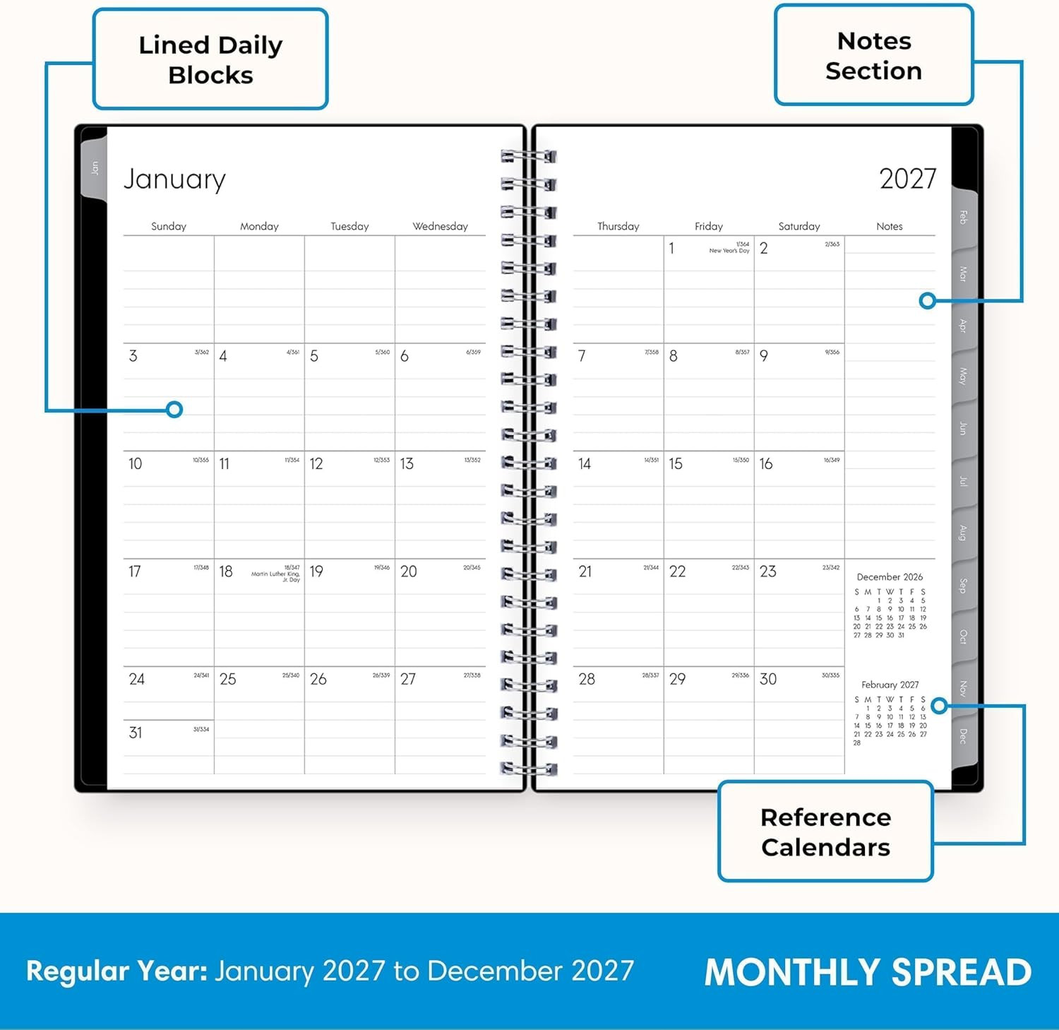2027 Weekly and Monthly Planner Calendar, Includes January 2027 – December 2027,