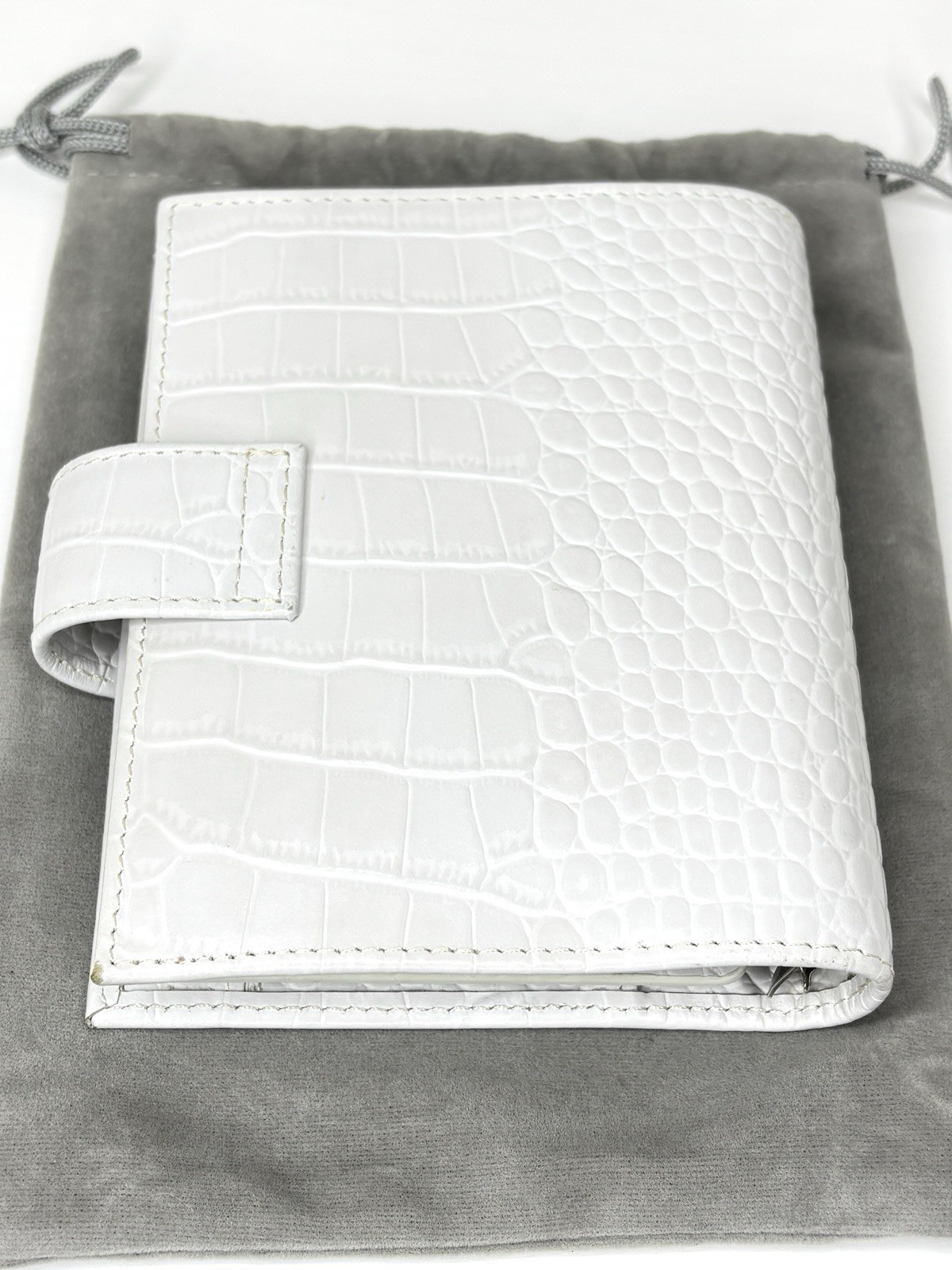 Moterm A7 Pocket Leather Rings Planner White/Light Grey Croc Wallet Organizer