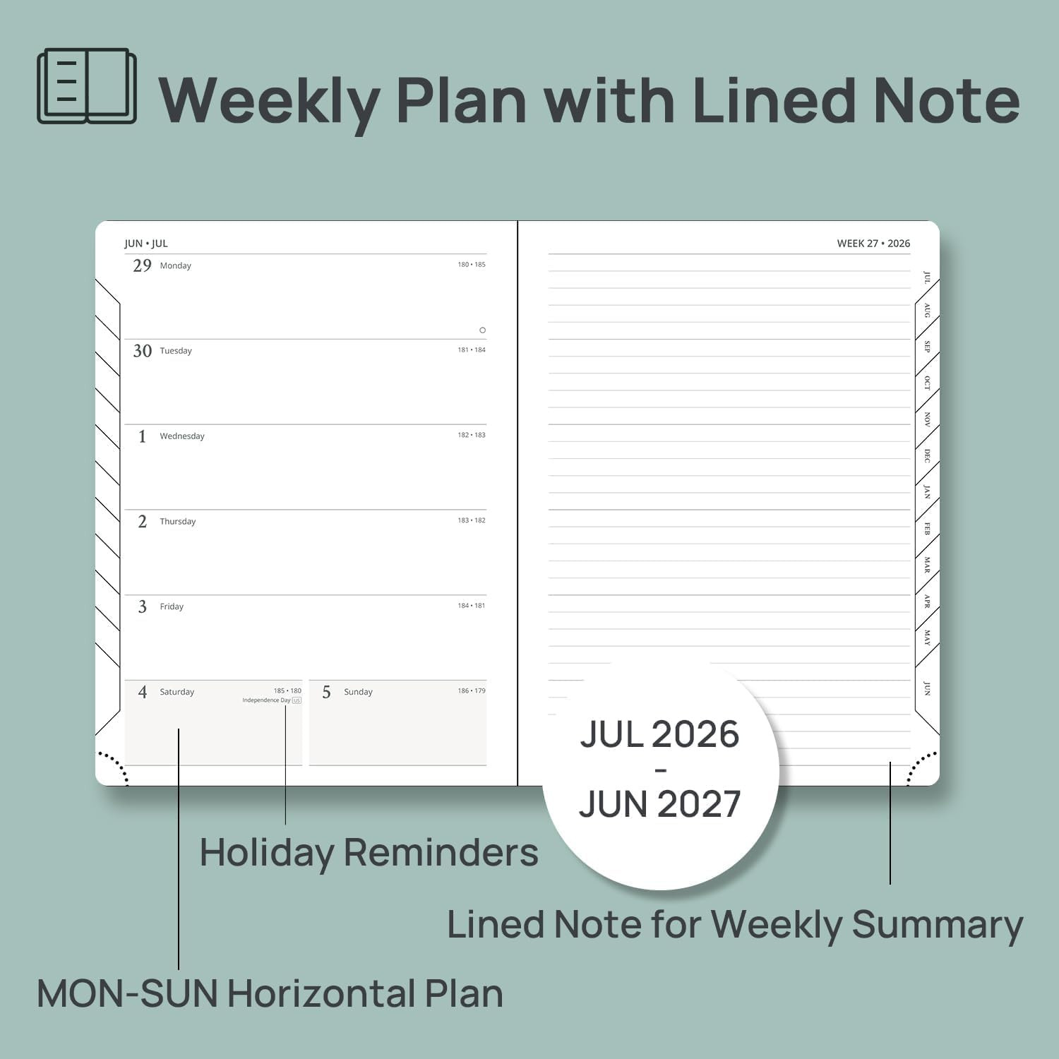 Weekly Planner 2026-2027 (Medium 6.5”X 8.5”) Academic Calendar (JUL.26 – JUN.2