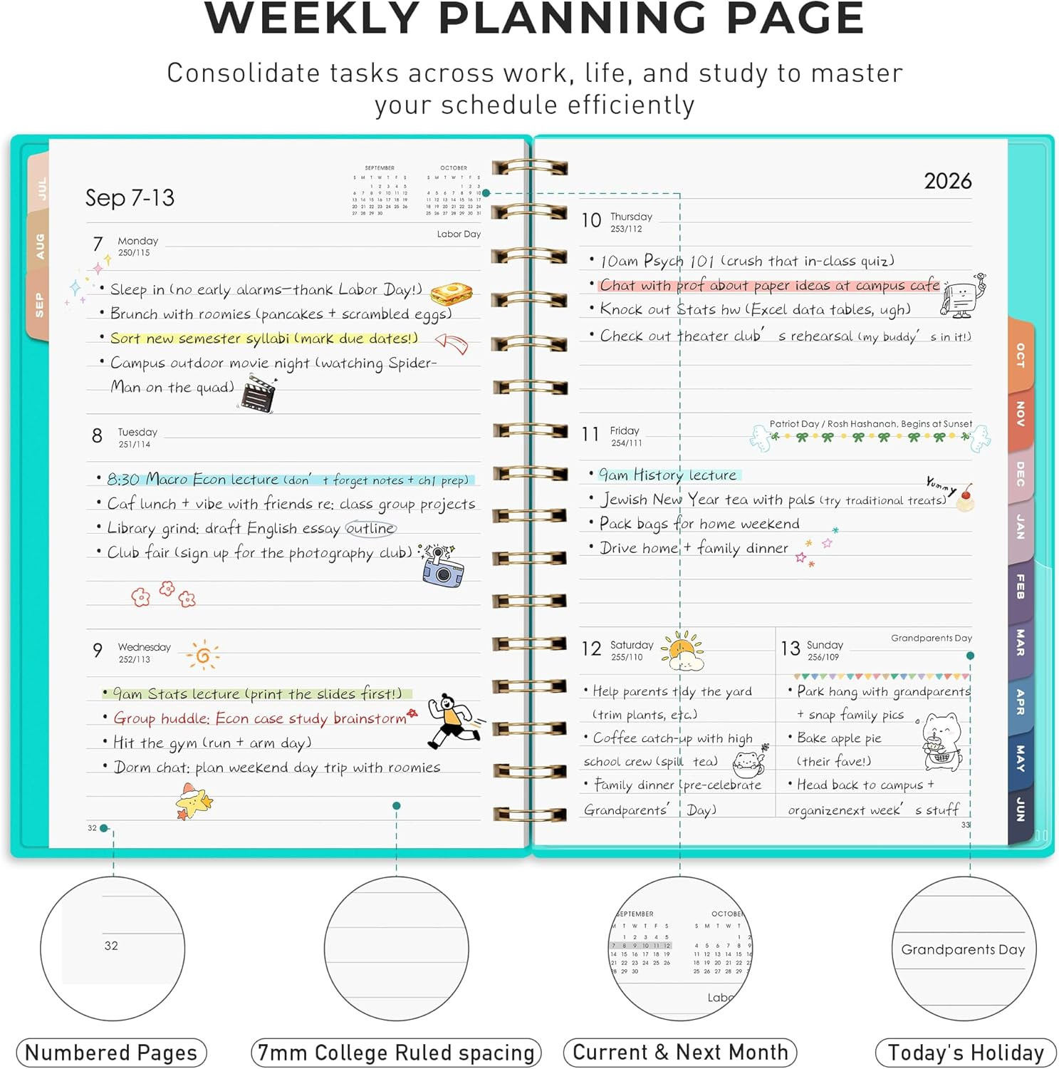 Academic Planner 2026-2027, Weekly and Monthly, July 2026 – June 2027, Medium Si