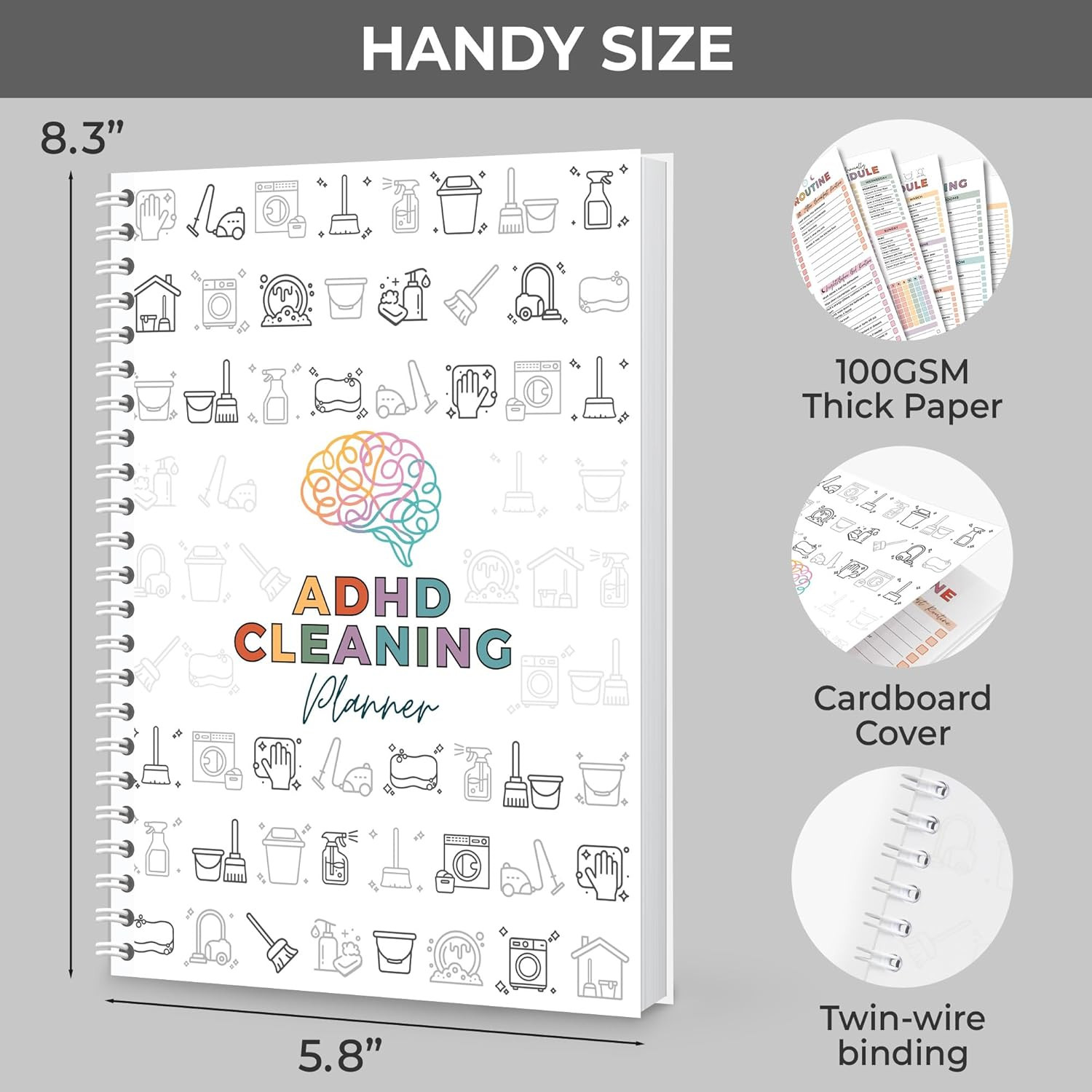 ADHD Cleaning and Organizing Planner House Chore Checklist 5.8 x 8.3 inch