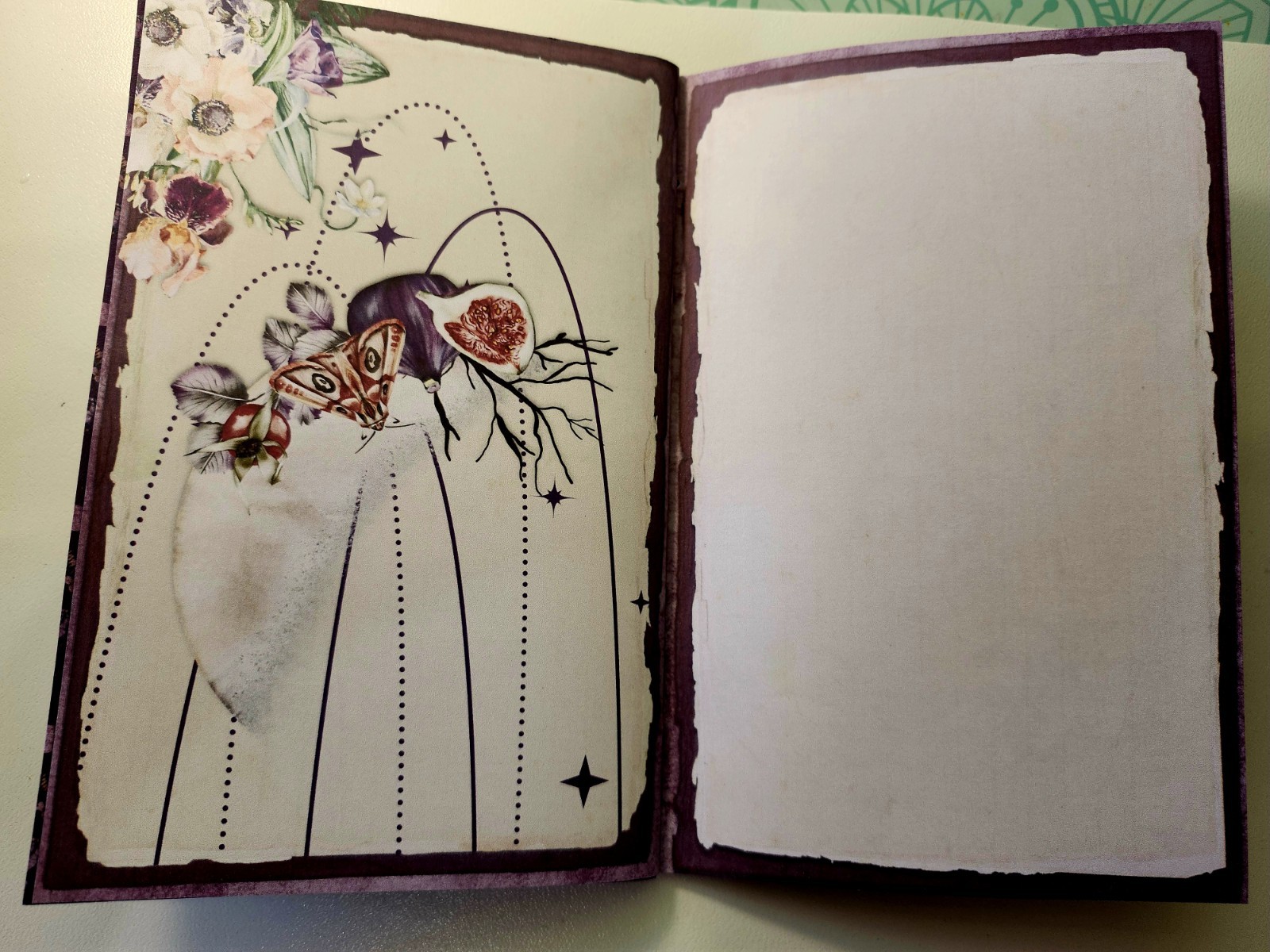 Junk Journal Blank Booklet “MOON GARDEN” Handmade Lg 8.5″x5.5″ 40pgs Lunar Phase