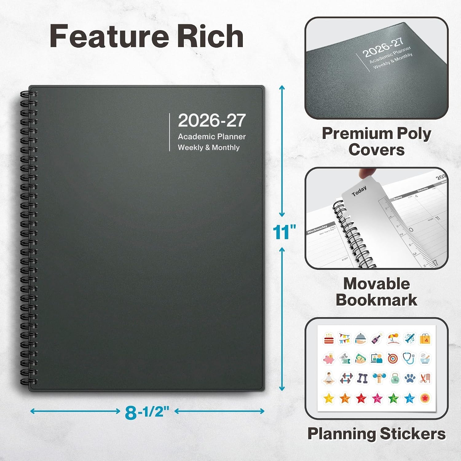 Planner 2026-2027 8.5×11, July 2026 to June 2027, Weekly and Monthly Academic…