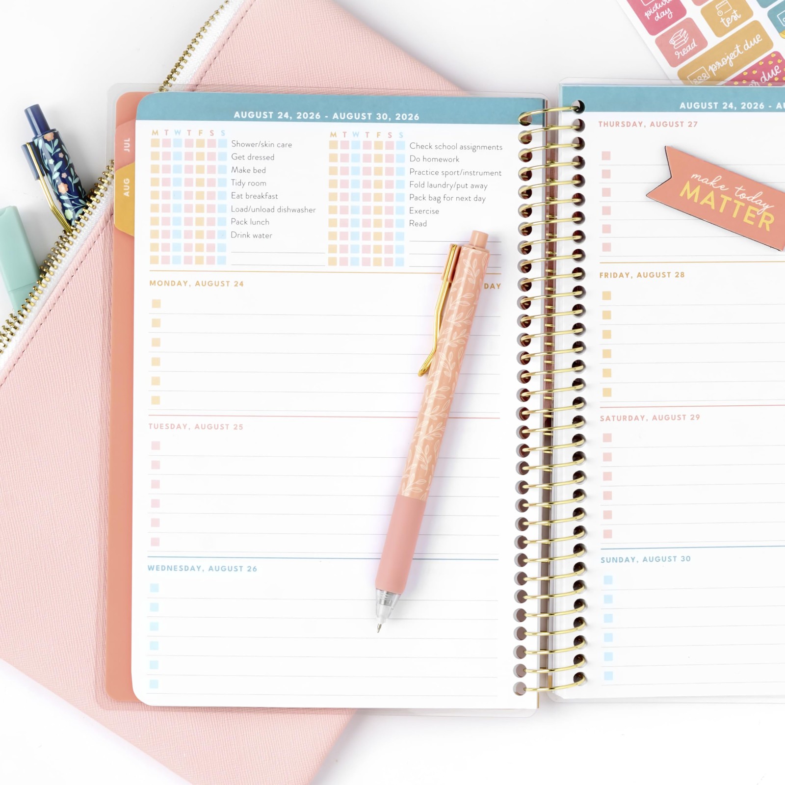 Passionate Penny 6.5 x 8.5 inches, 2026-2027 Student Planner – Pink Blocks