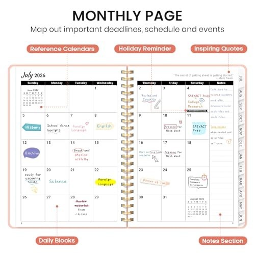 Academic Planner 2026 2027 A5 6.3 x 8.5 Inches Monthly Weekly Calendar Spiral