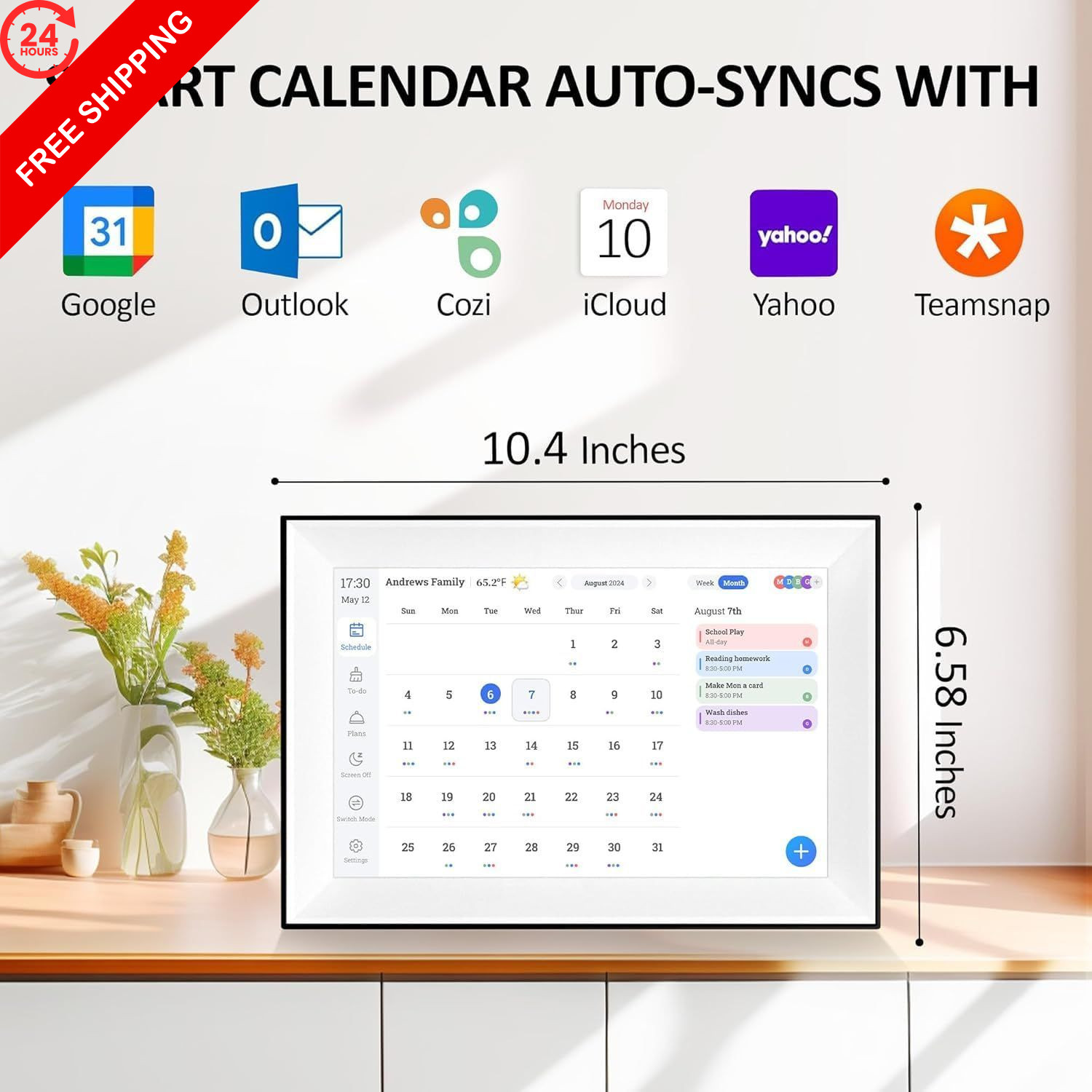 Array Pixel 10.1 Inch touchscreen Digital Calenda,Smart 8″W x 14″H, White