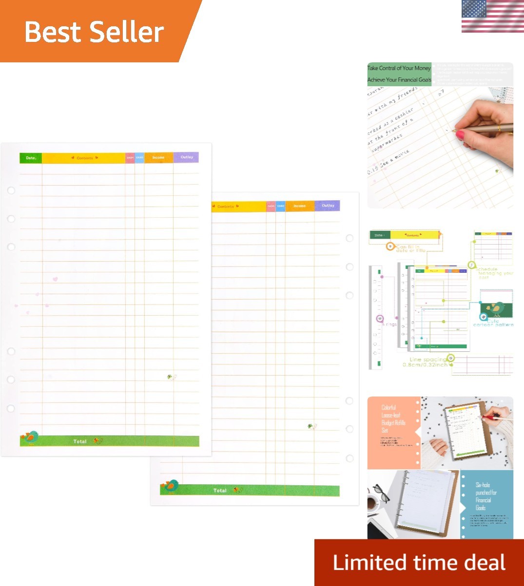 A5 Undated Budget Planner Refill with 90 Colorful Pages & Organizer Accessories